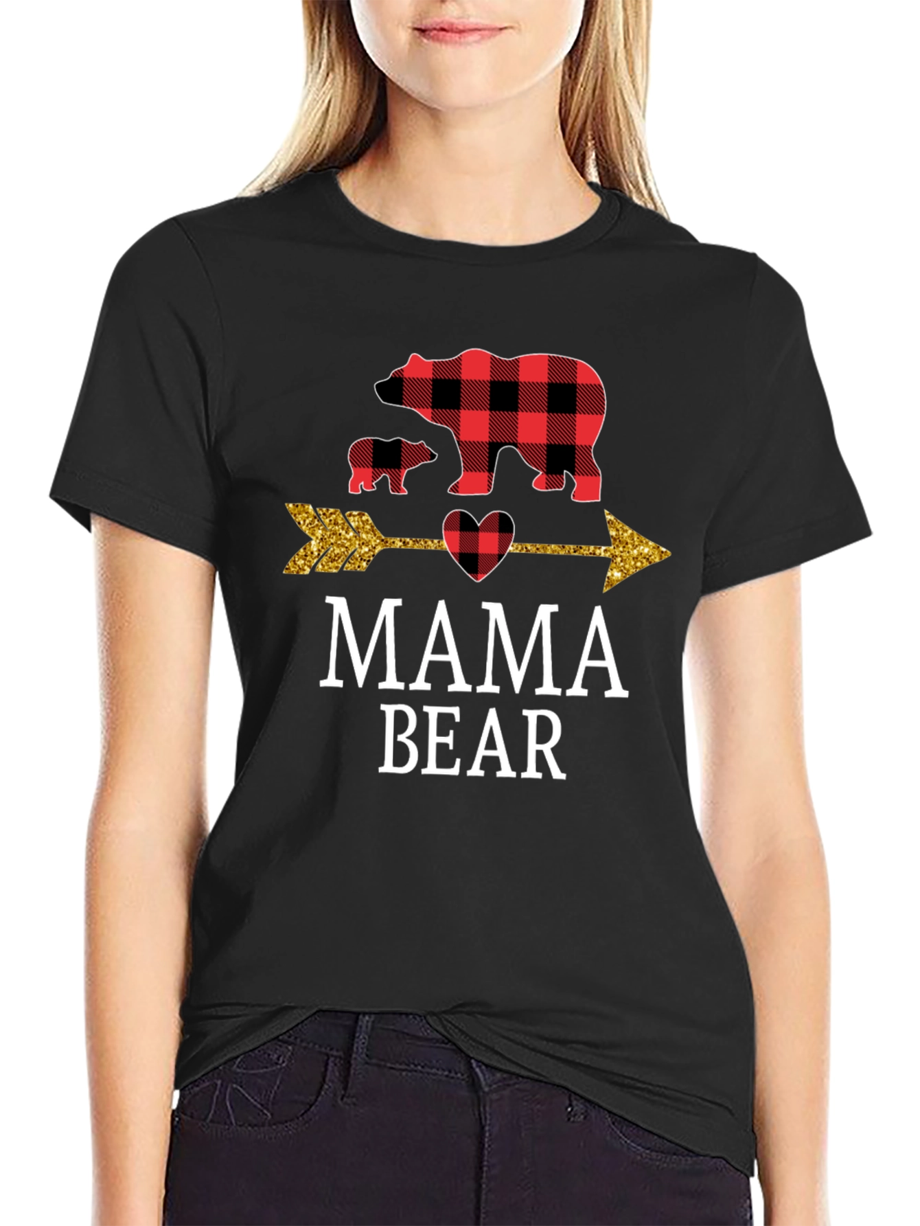 Mama Bear Buffalo Plaid Arrow Graphic Tee