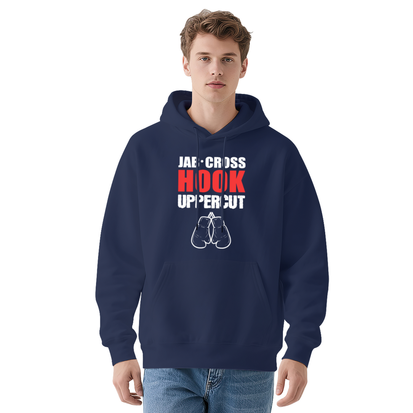 Jab Cross Hook Boxing Gray Hoodie, Sporty Comfortable Style