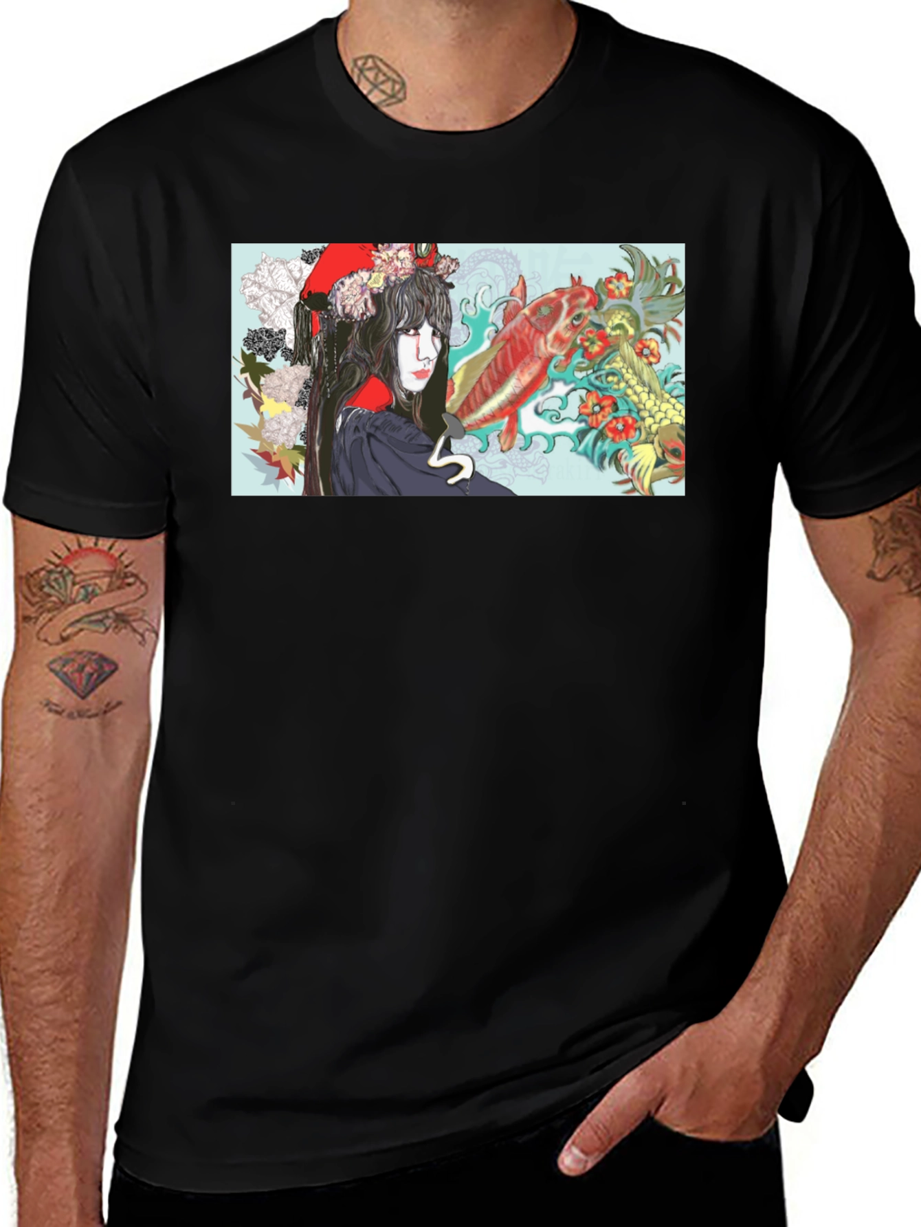 Koi Fish Geisha Graphic T-Shirt