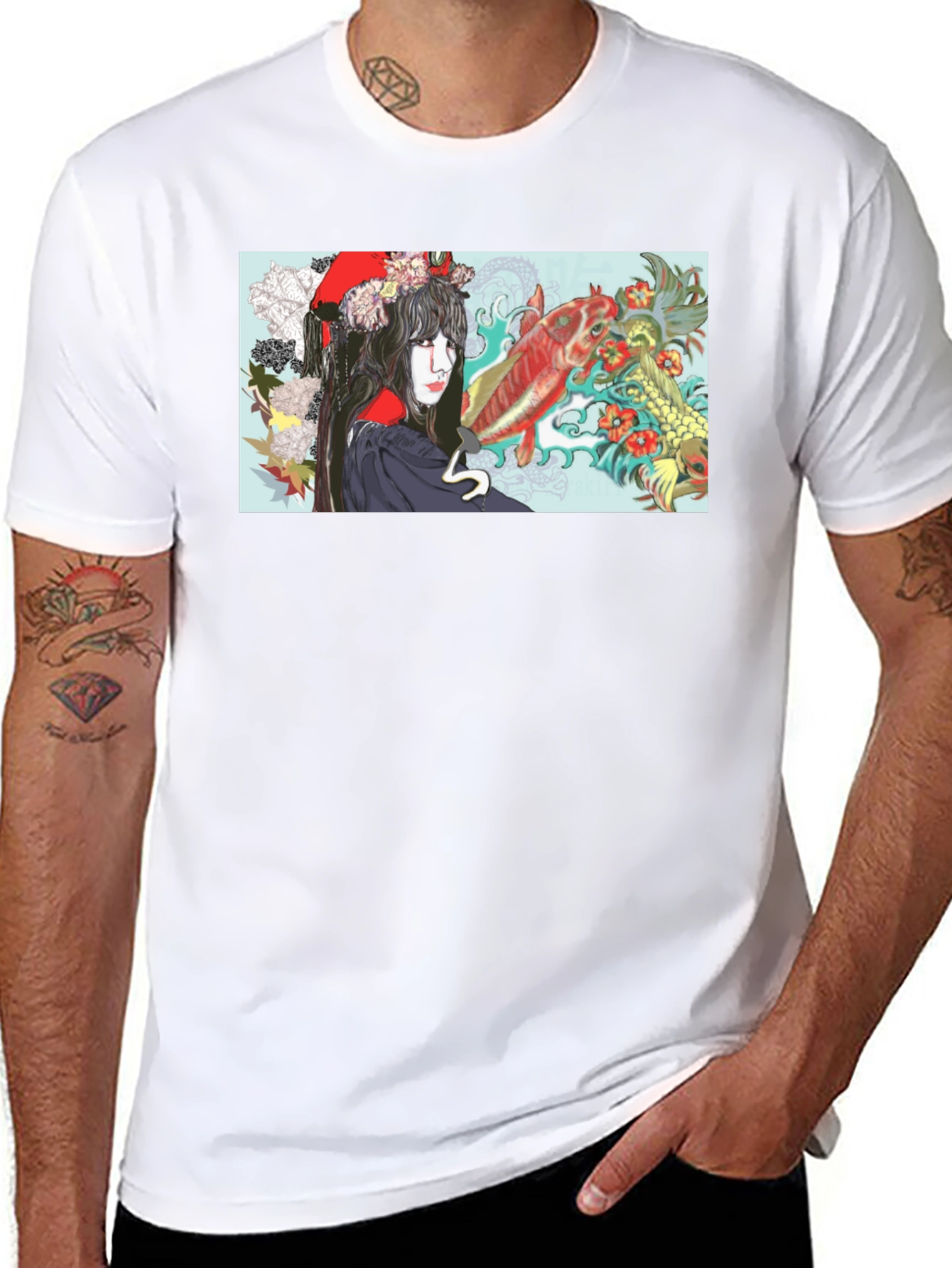 Koi Fish Geisha Graphic T-Shirt