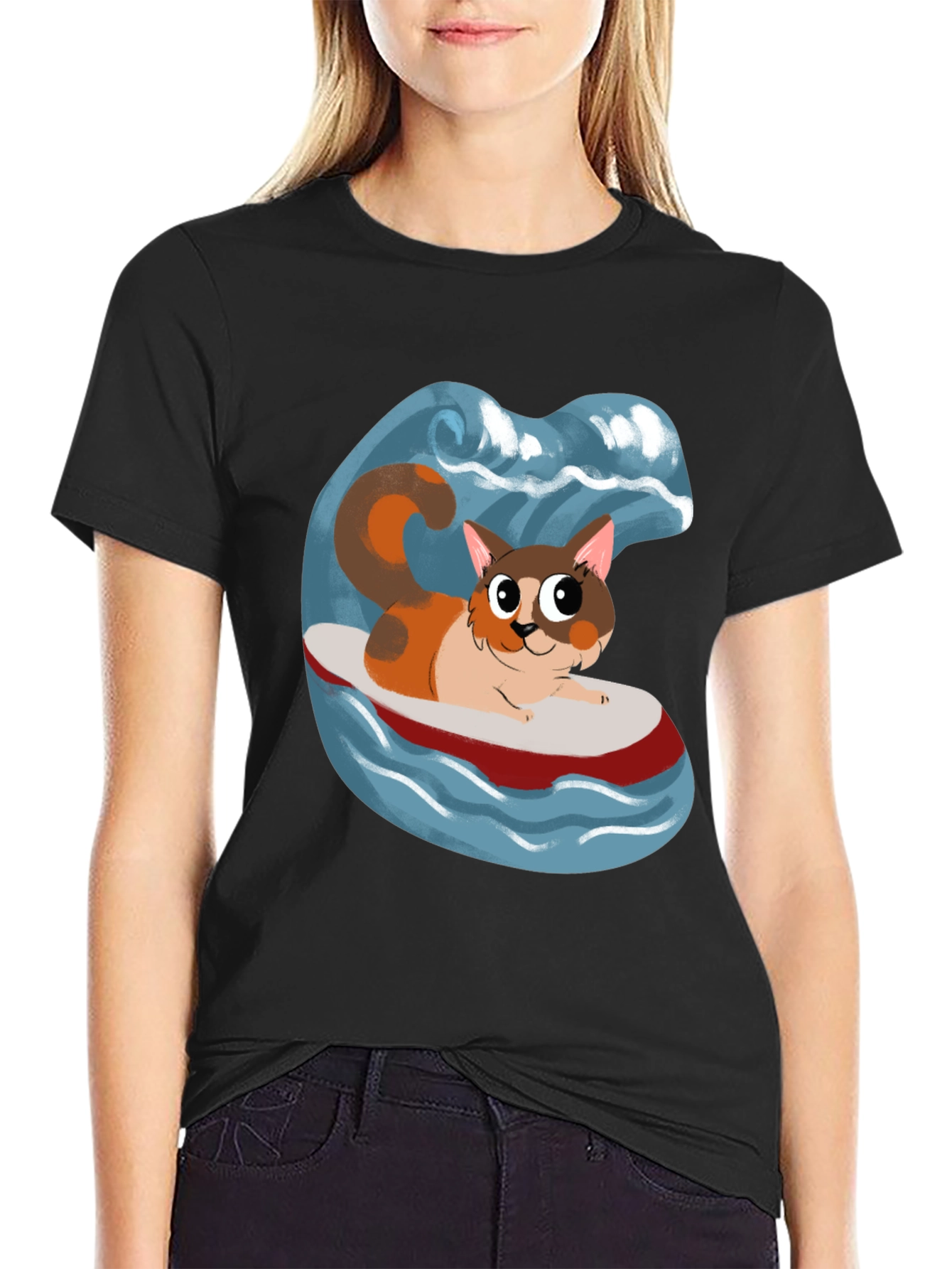 Cat Surfboard T-Shirt - Fun Graphic Tee