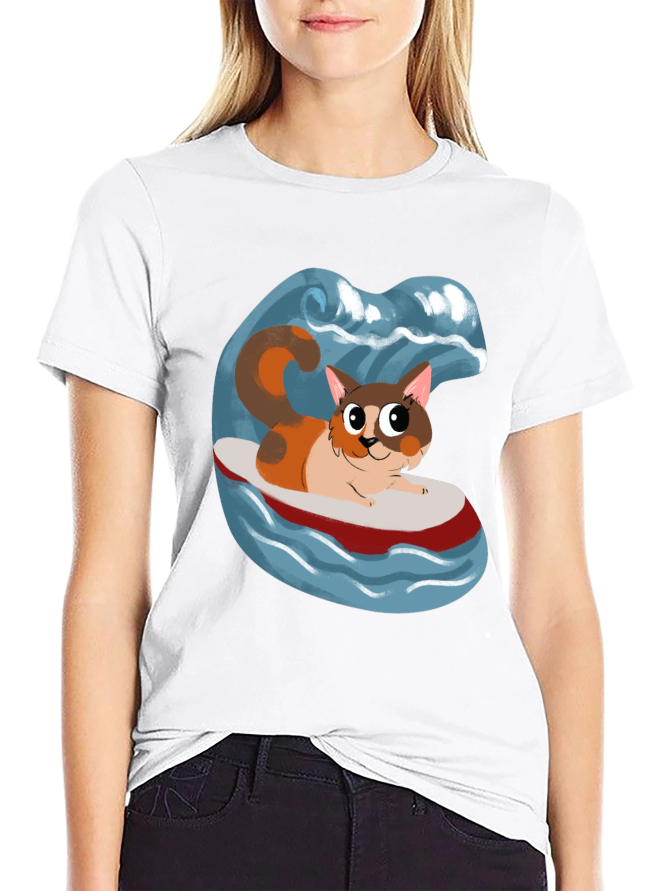 Cat Surfboard T-Shirt - Fun Graphic Tee