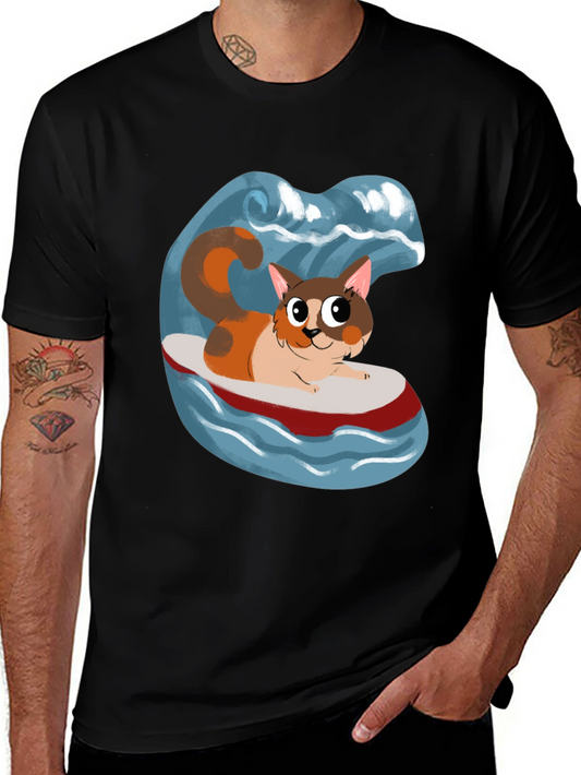 Cat Surfboard T-Shirt - Fun Graphic Tee