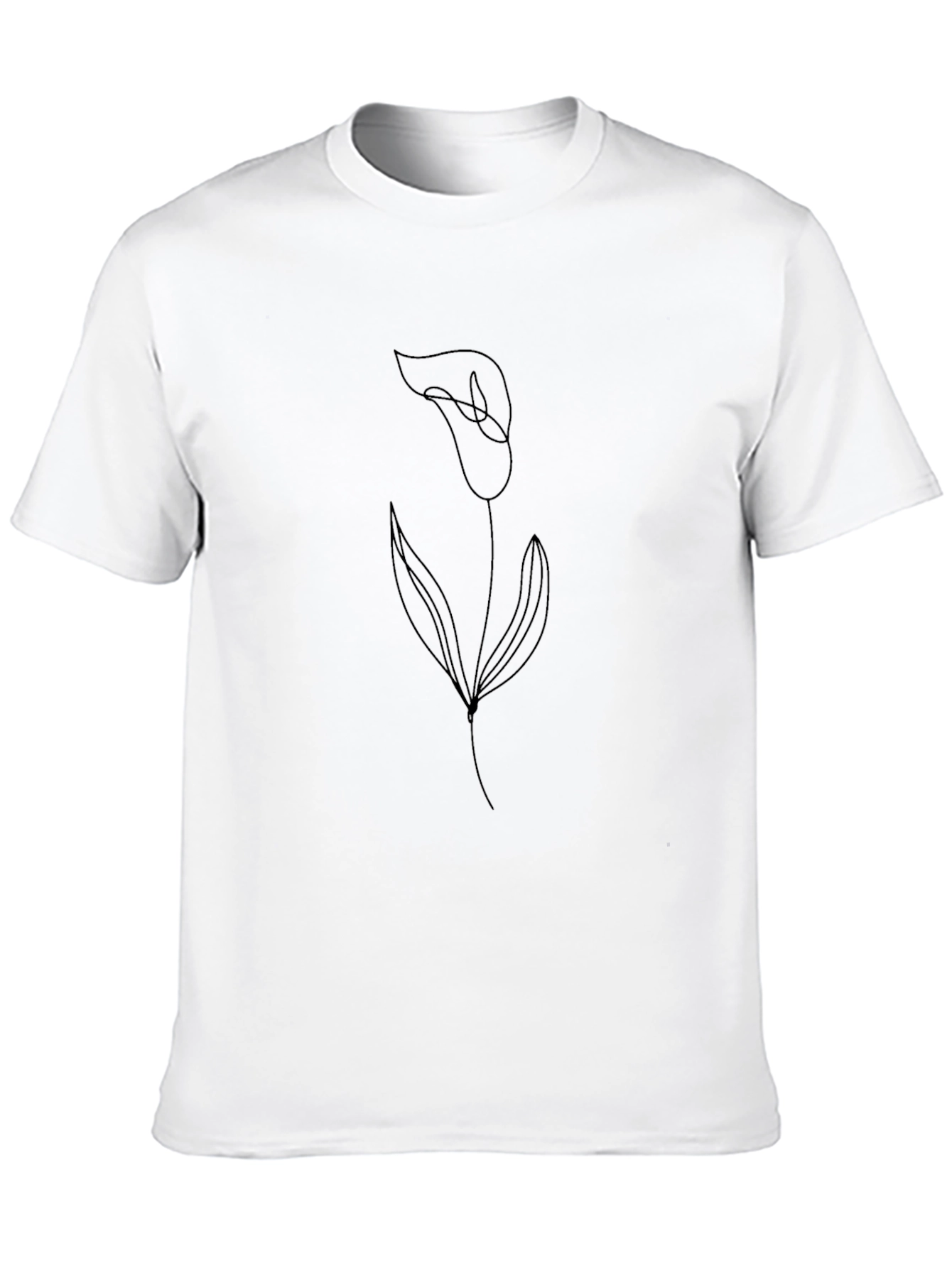 Mens Minimalist Lily Flower Graphic Black T-Shirt