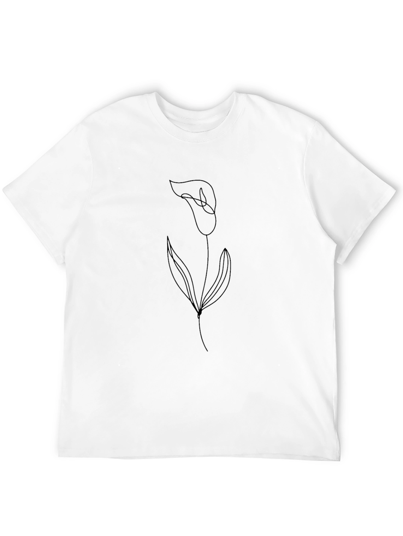 Mens Minimalist Lily Flower Graphic Black T-Shirt