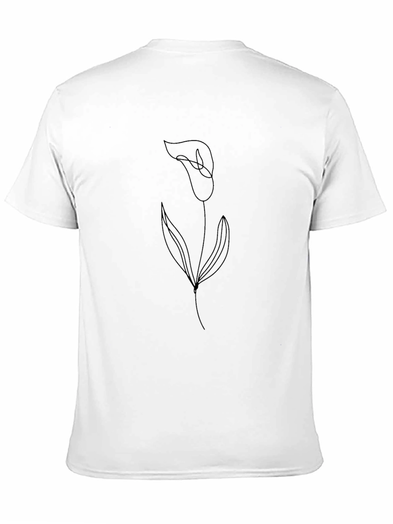 Mens Minimalist Lily Flower Graphic Black T-Shirt