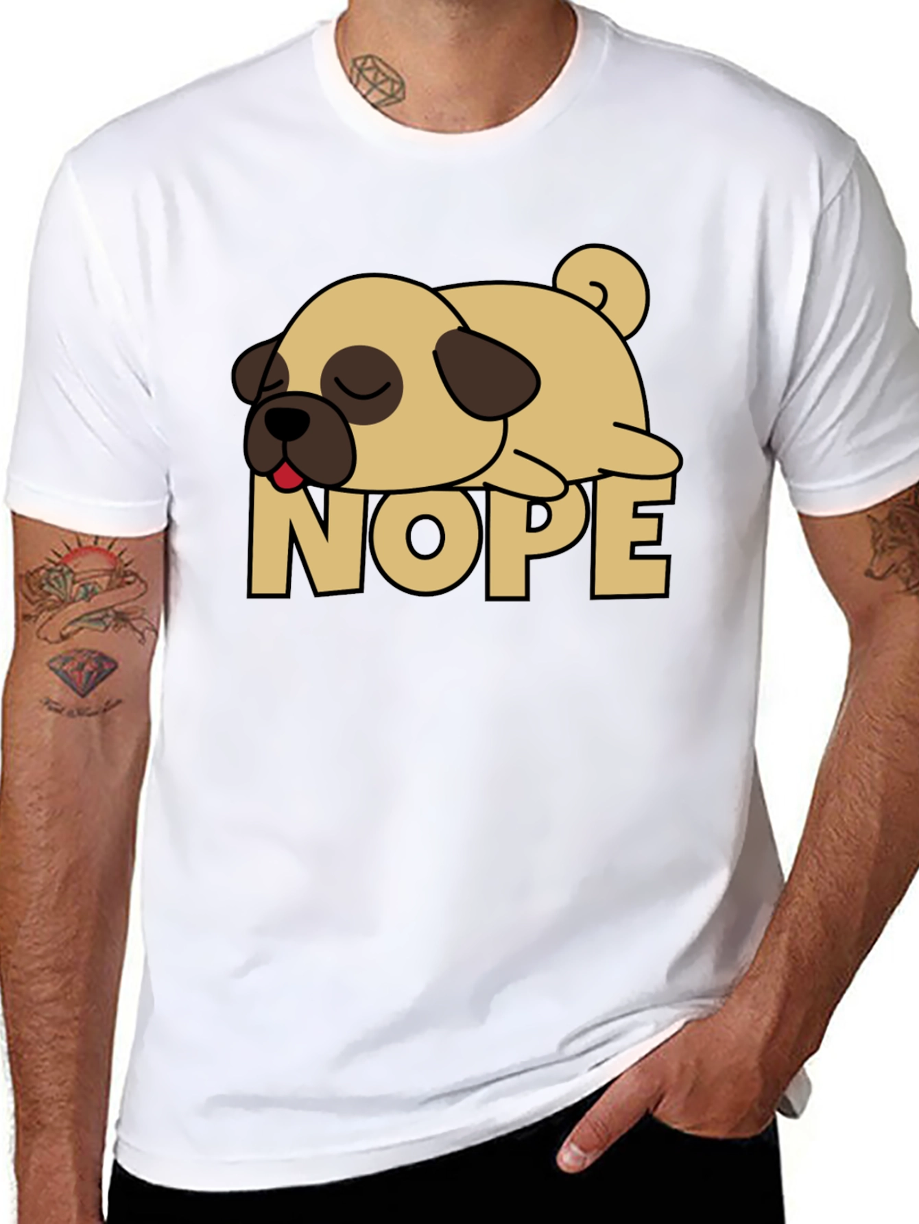 Nope Lazy Pug Graphic Tee - Black