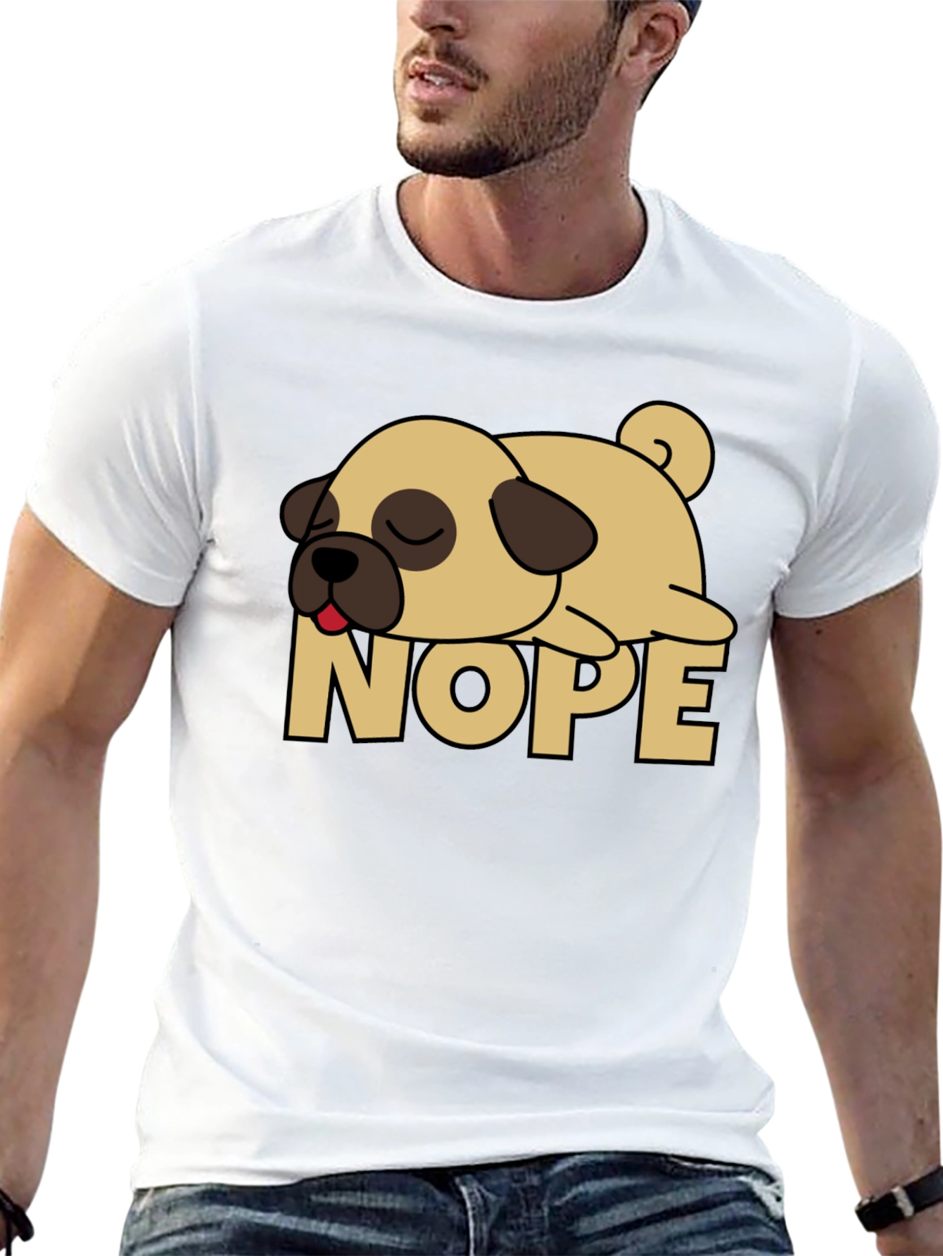 Nope Lazy Pug Graphic Tee - Black