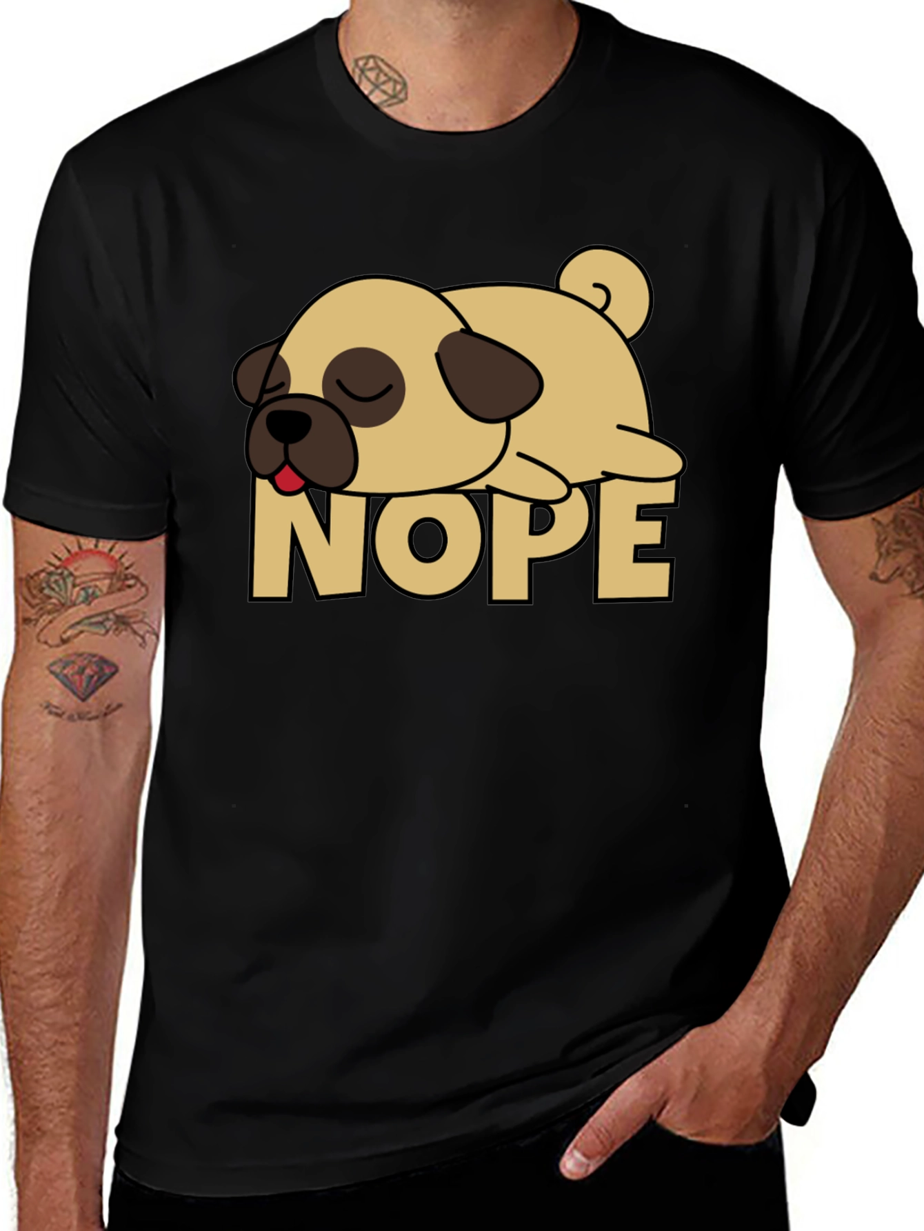 Nope Lazy Pug Graphic Tee - Black