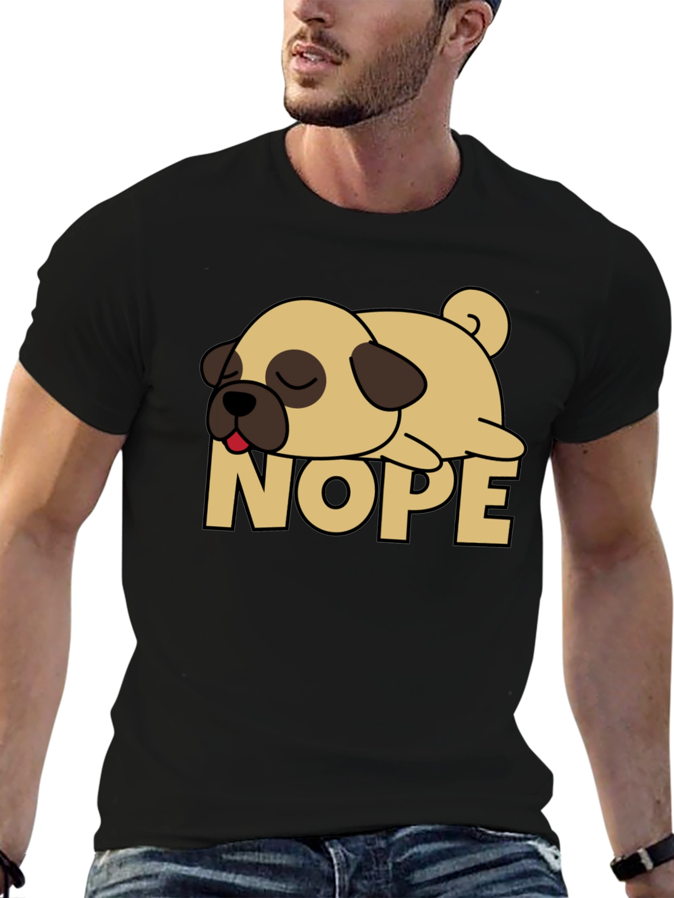 Nope Lazy Pug Graphic Tee - Black