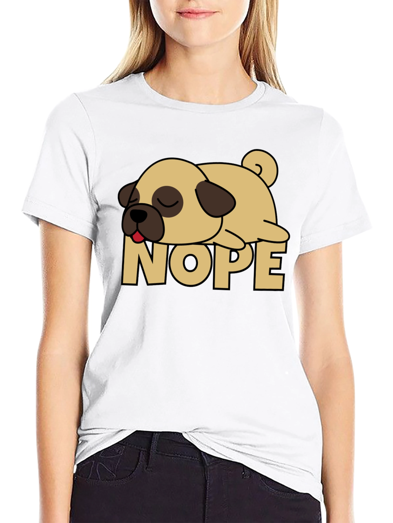 Nope Lazy Pug Graphic Tee - Black