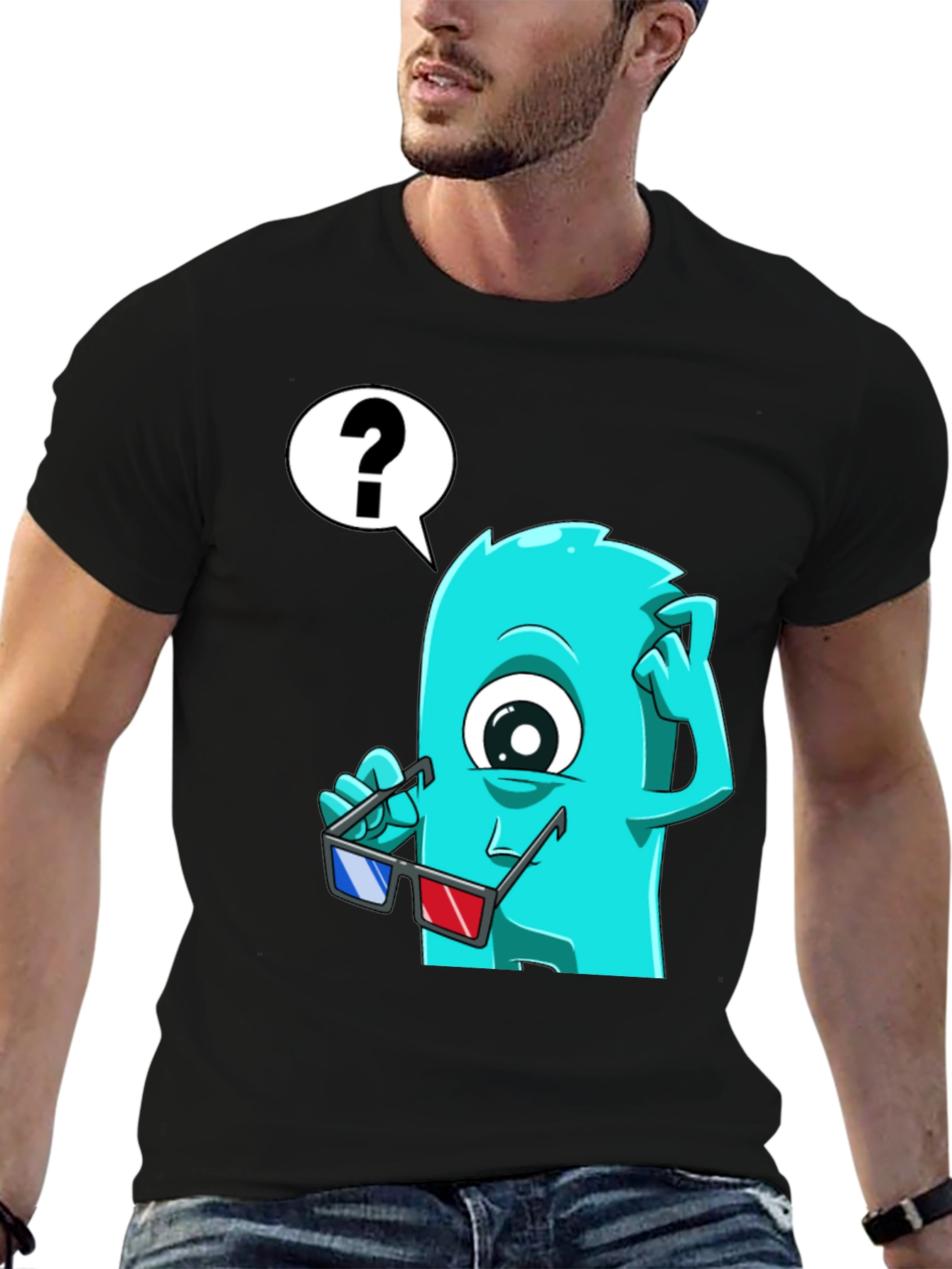 Confused 3D Monster Graphic T-Shirt
