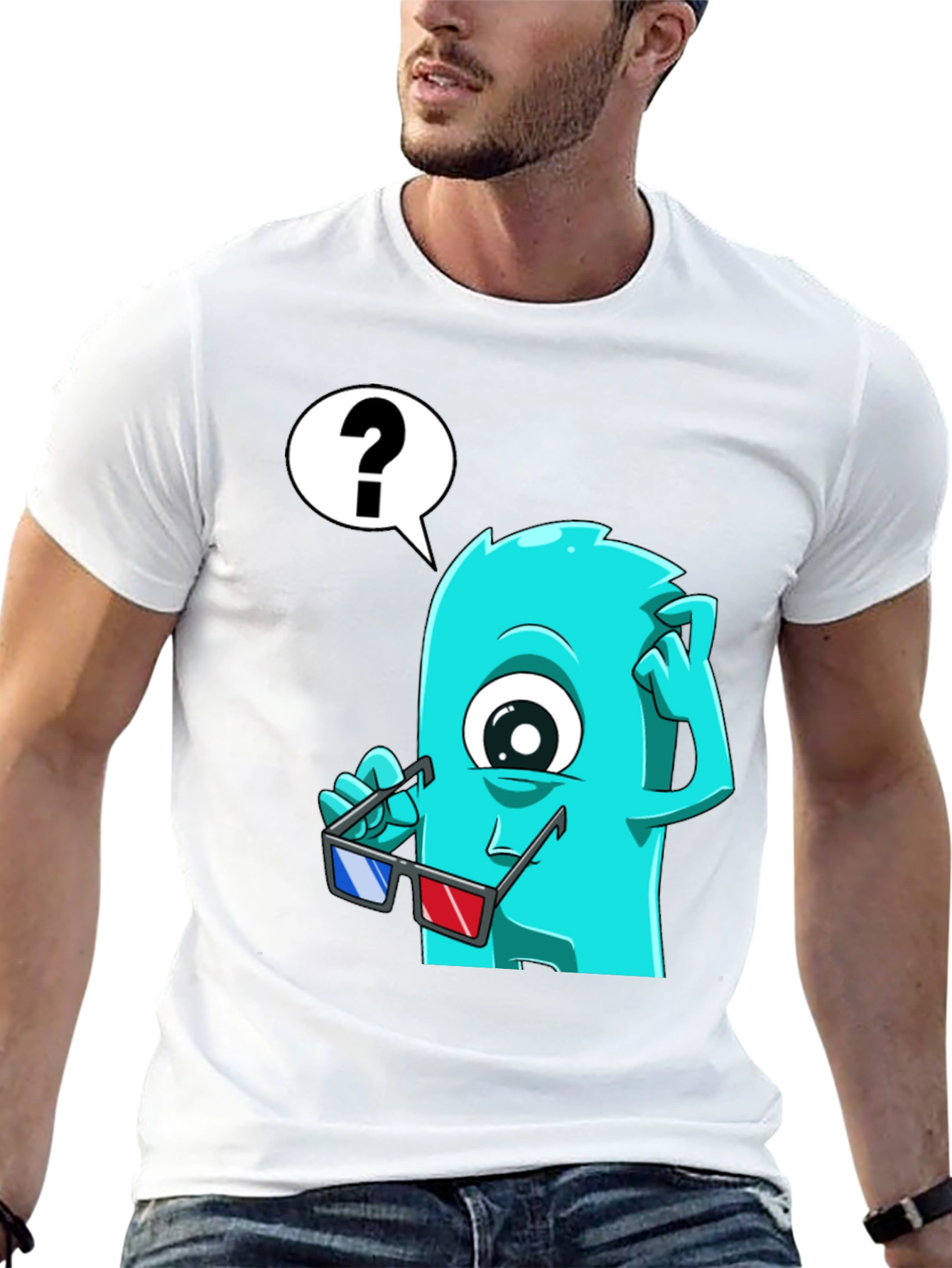 Confused 3D Monster Graphic T-Shirt