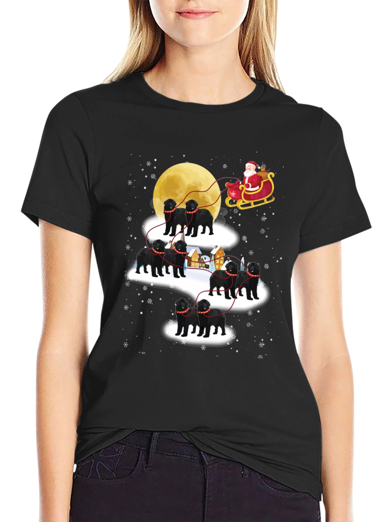 Santas Black Dog Christmas T-Shirt