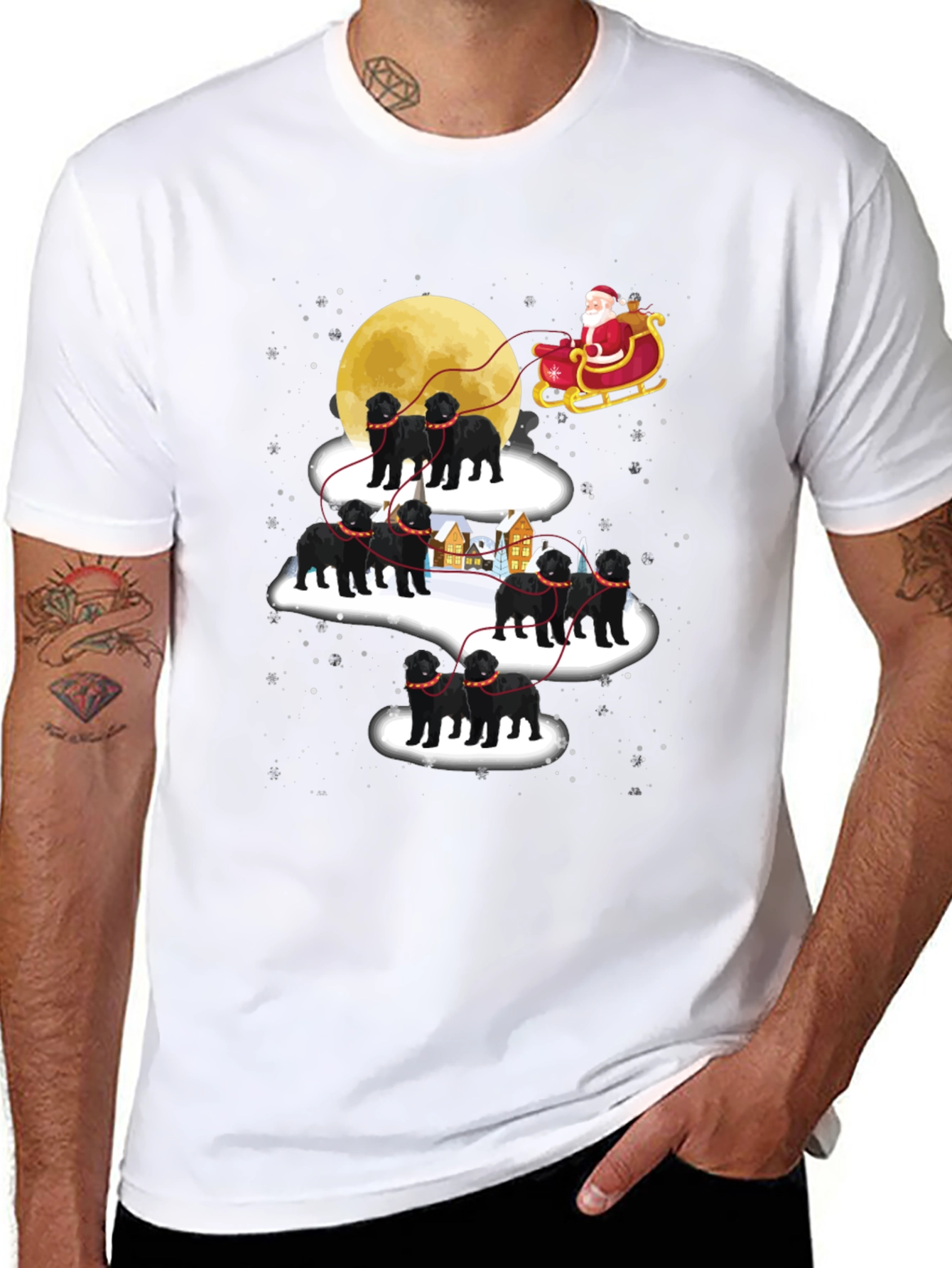 Santas Black Dog Christmas T-Shirt