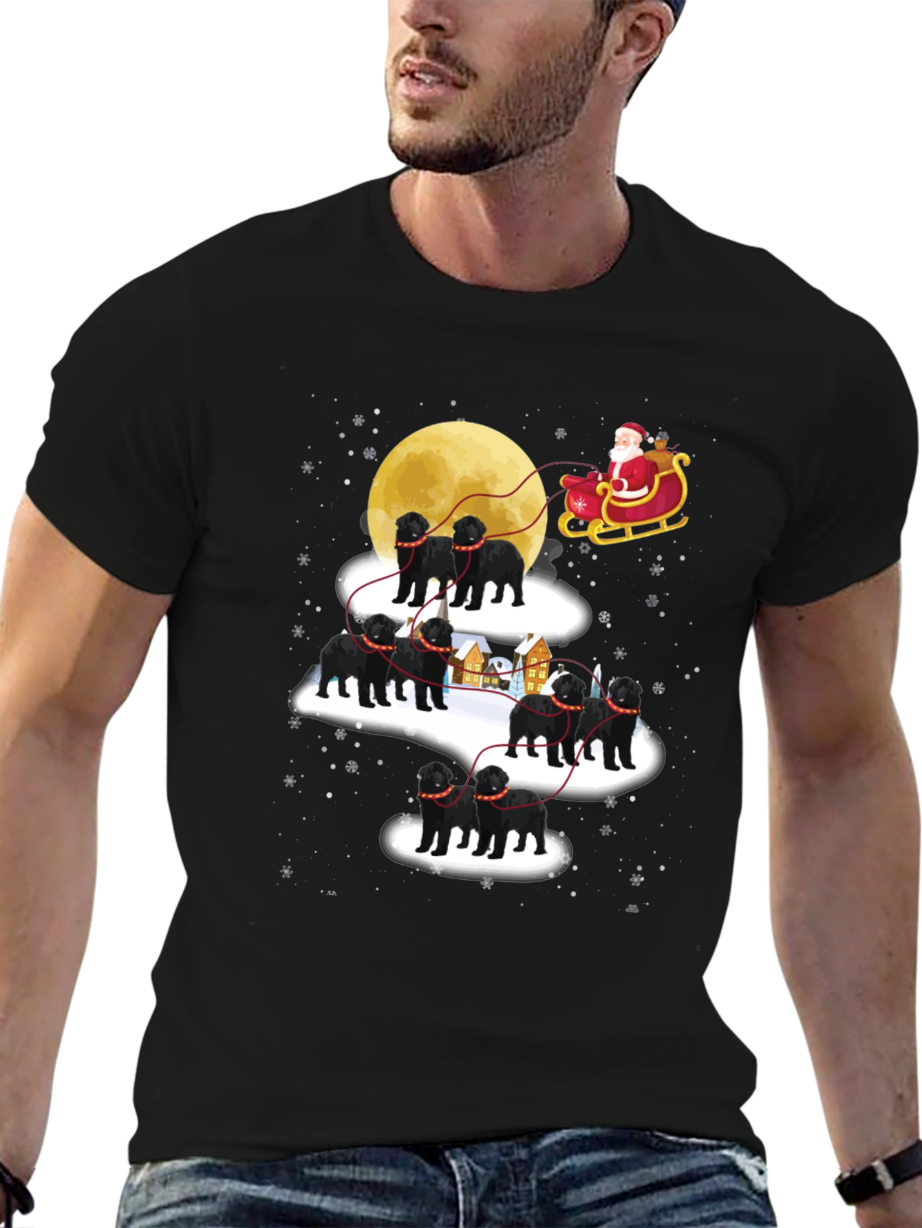 Santas Black Dog Christmas T-Shirt