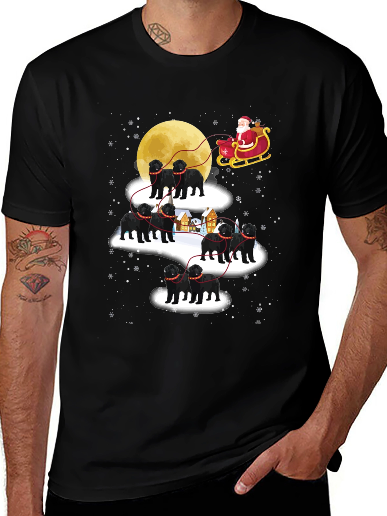 Santas Black Dog Christmas T-Shirt