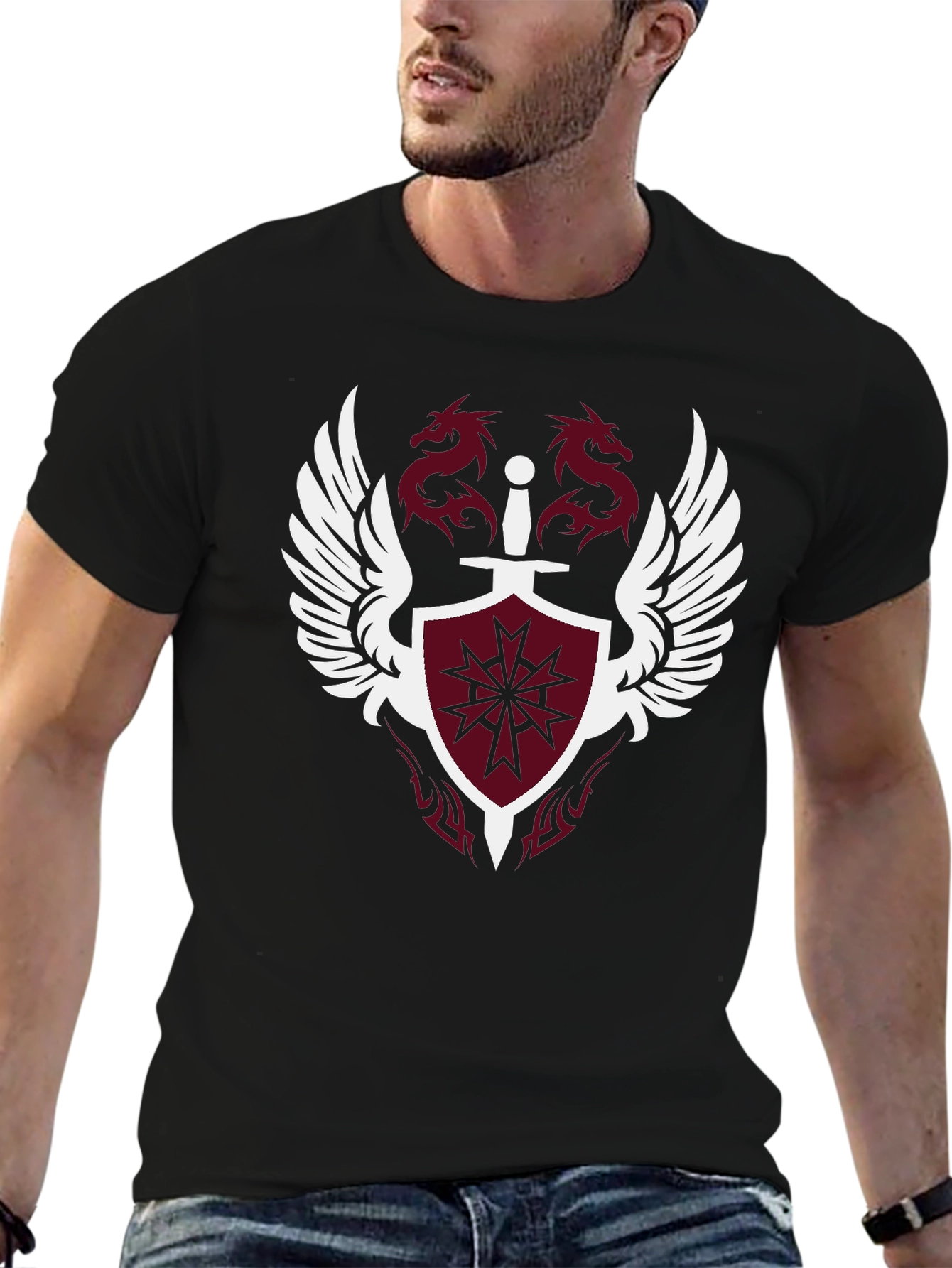 Winged Shield & Dragons Black Graphic Tee