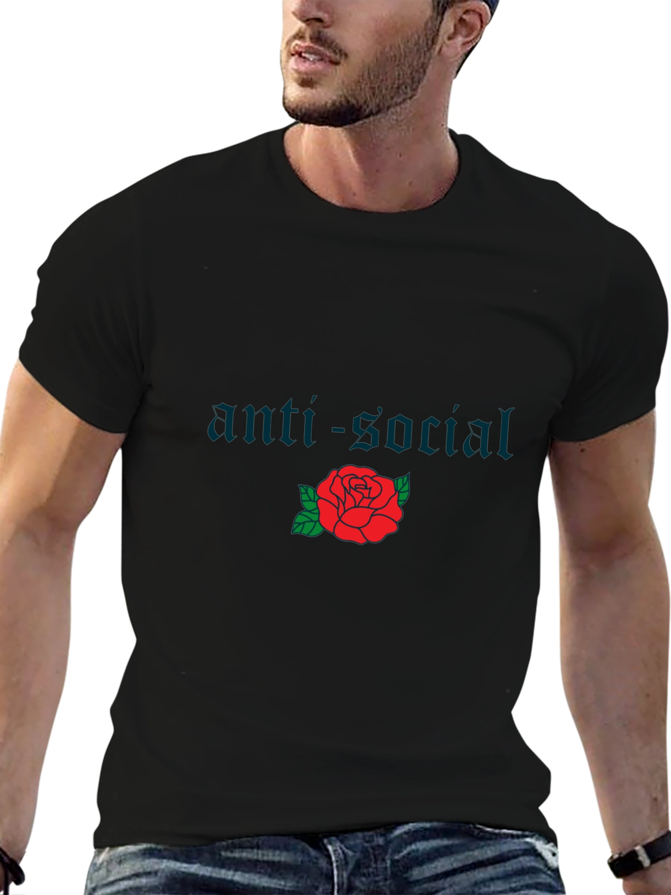 Anti-Social Rose Graphic T-Shirt - Black