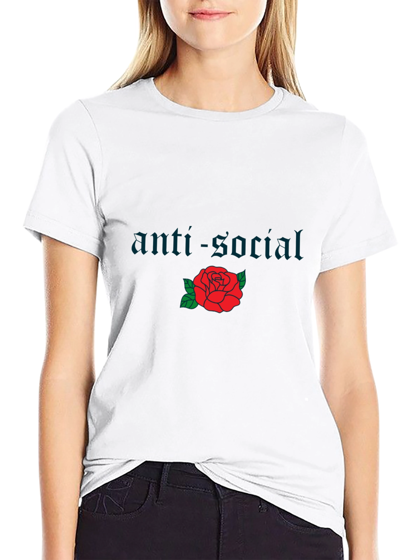 Anti-Social Rose Graphic T-Shirt - Black