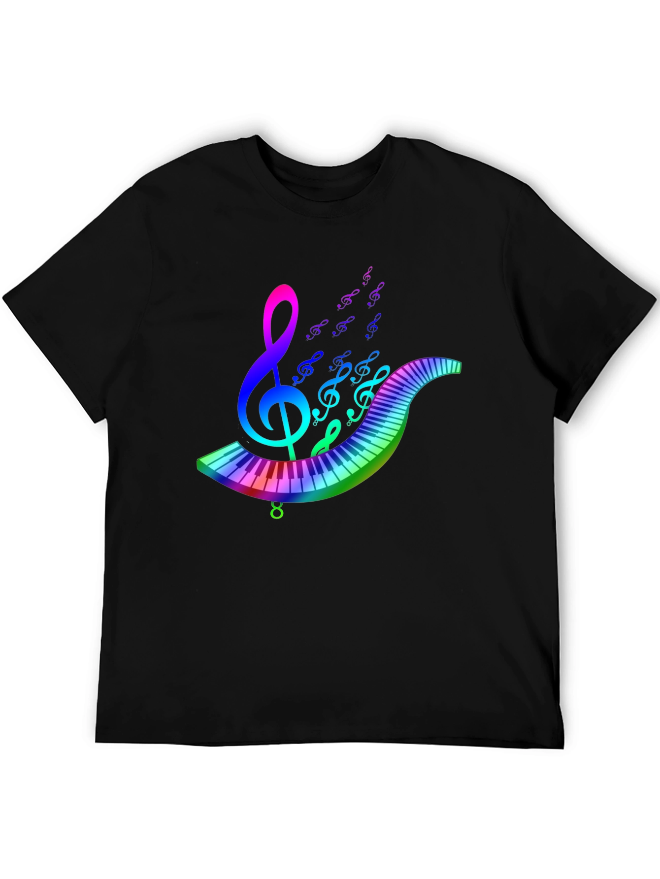 Rainbow Music T-Shirt - Musical Note & Keyboard Design