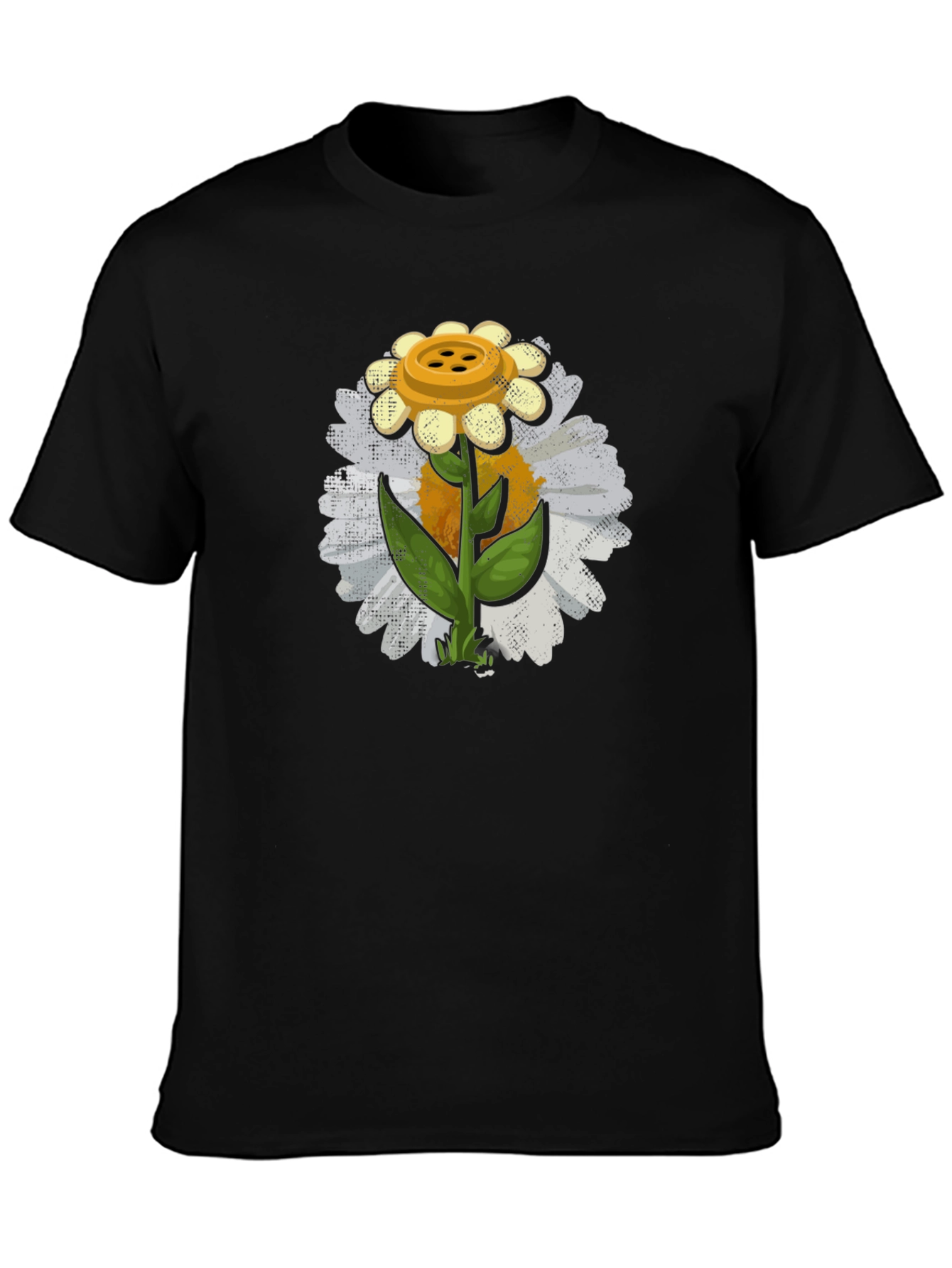 Button Daisy Graphic T-Shirt - Black