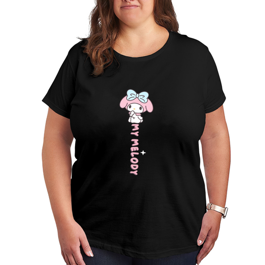 Plus Size Women Sweet My Melody Vertical Letter Graphic Black T?Shirt