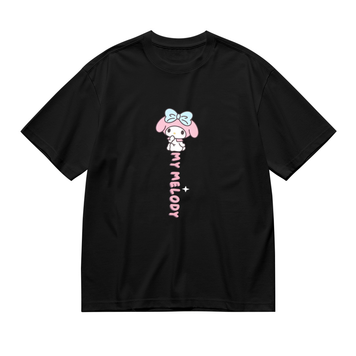 Plus Size Women Sweet My Melody Vertical Letter Graphic Black T?Shirt