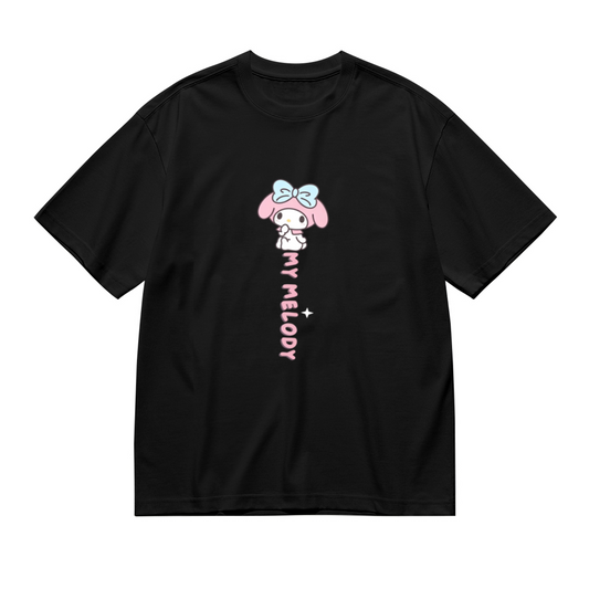 Plus Size Women Sweet My Melody Vertical Letter Graphic Black T?Shirt