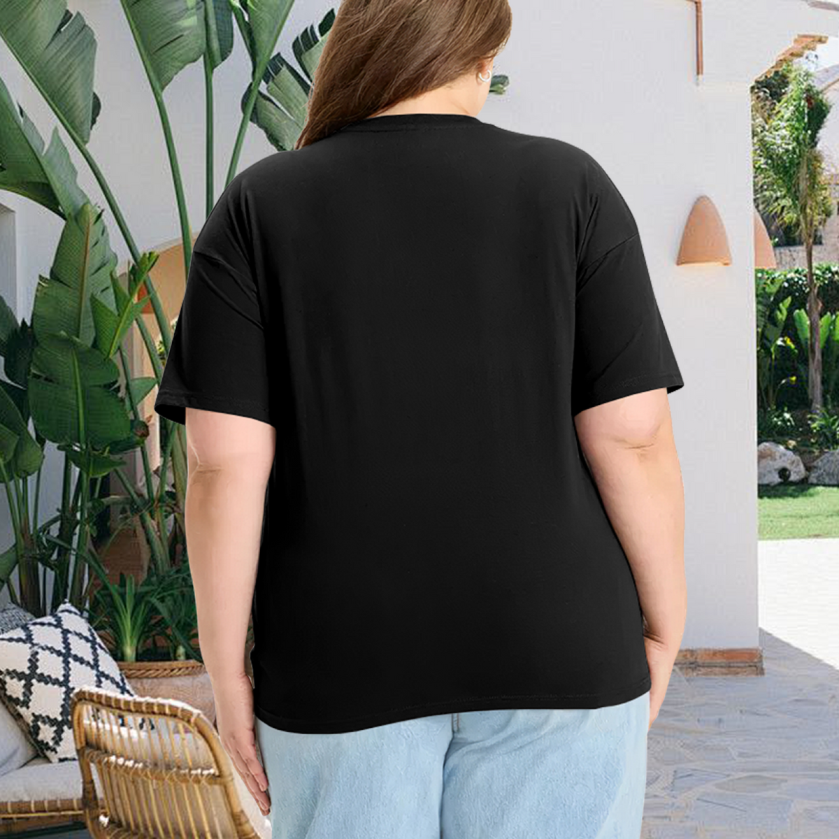 Plus Size Women Sweet My Melody Vertical Letter Graphic Black T?Shirt