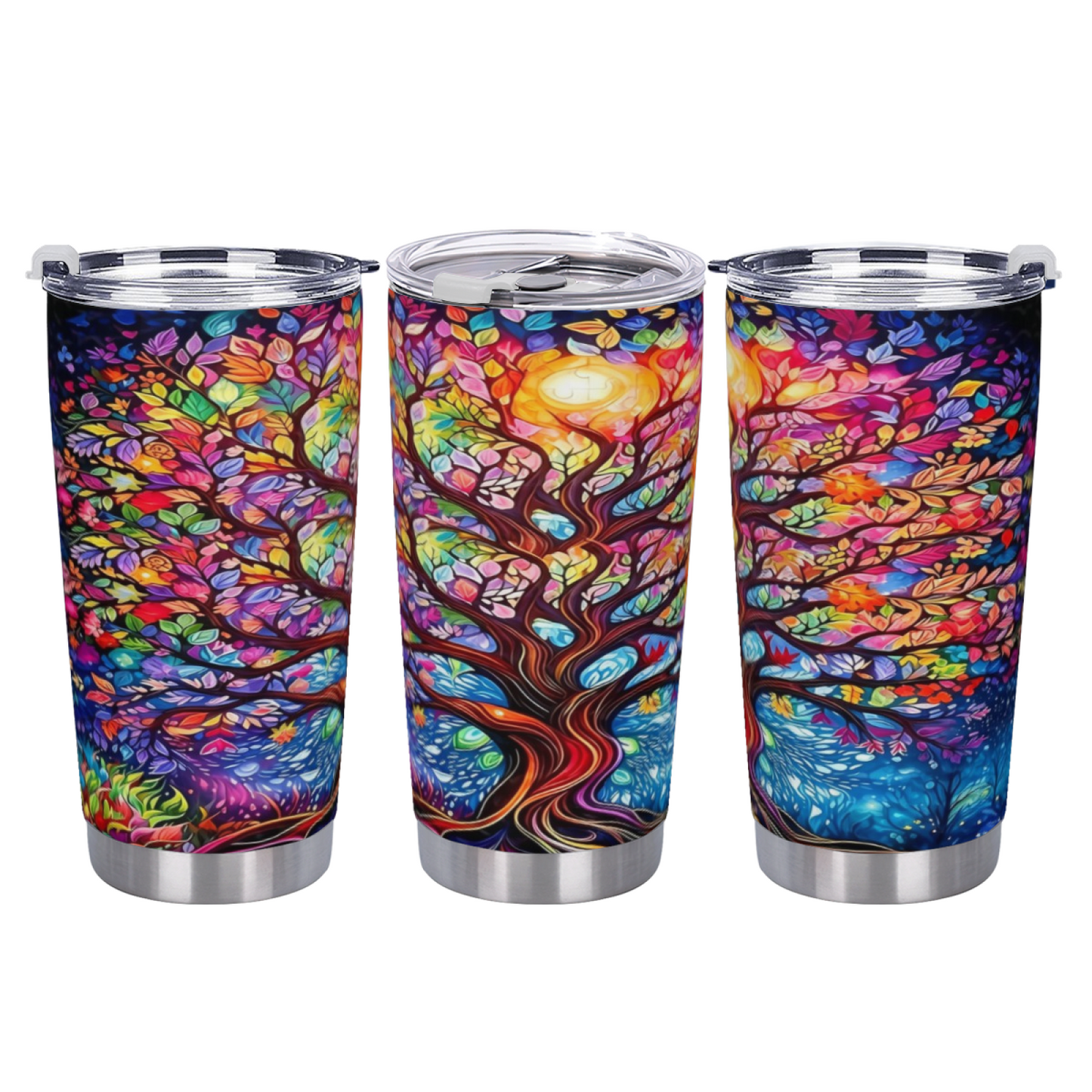 Vibrant Rainbow Glowing Magic Tree Artistic 20oz Tumbler
