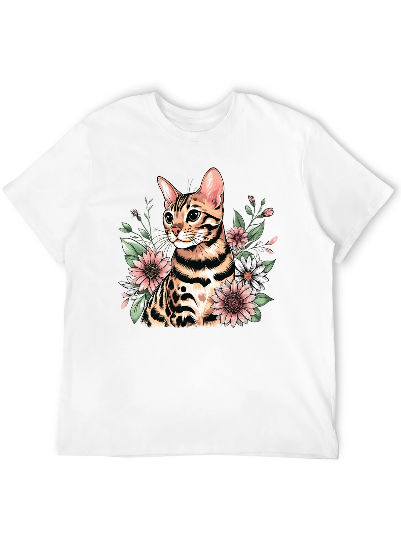 Floral Bengal Cat Graphic T-Shirt