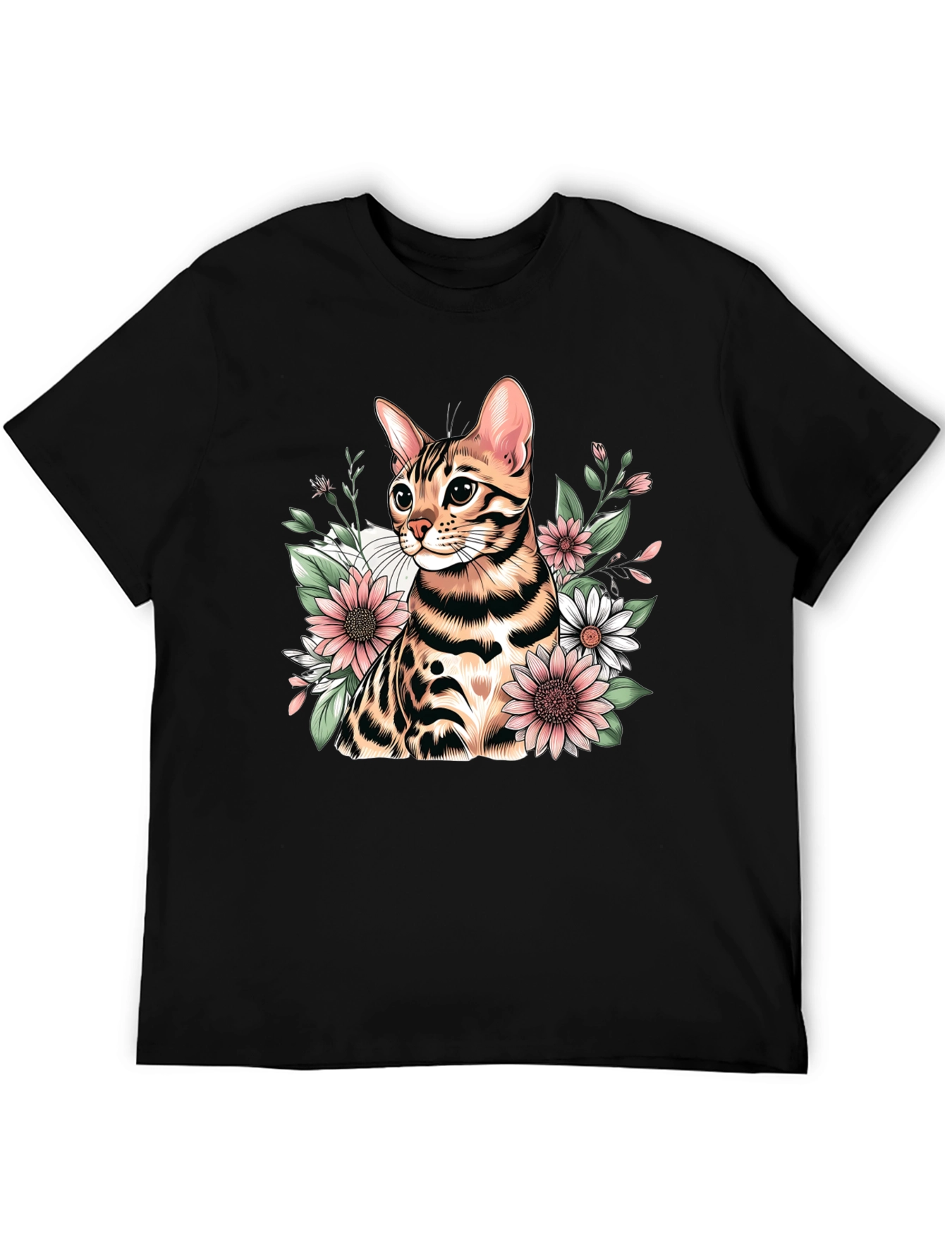 Floral Bengal Cat Graphic T-Shirt