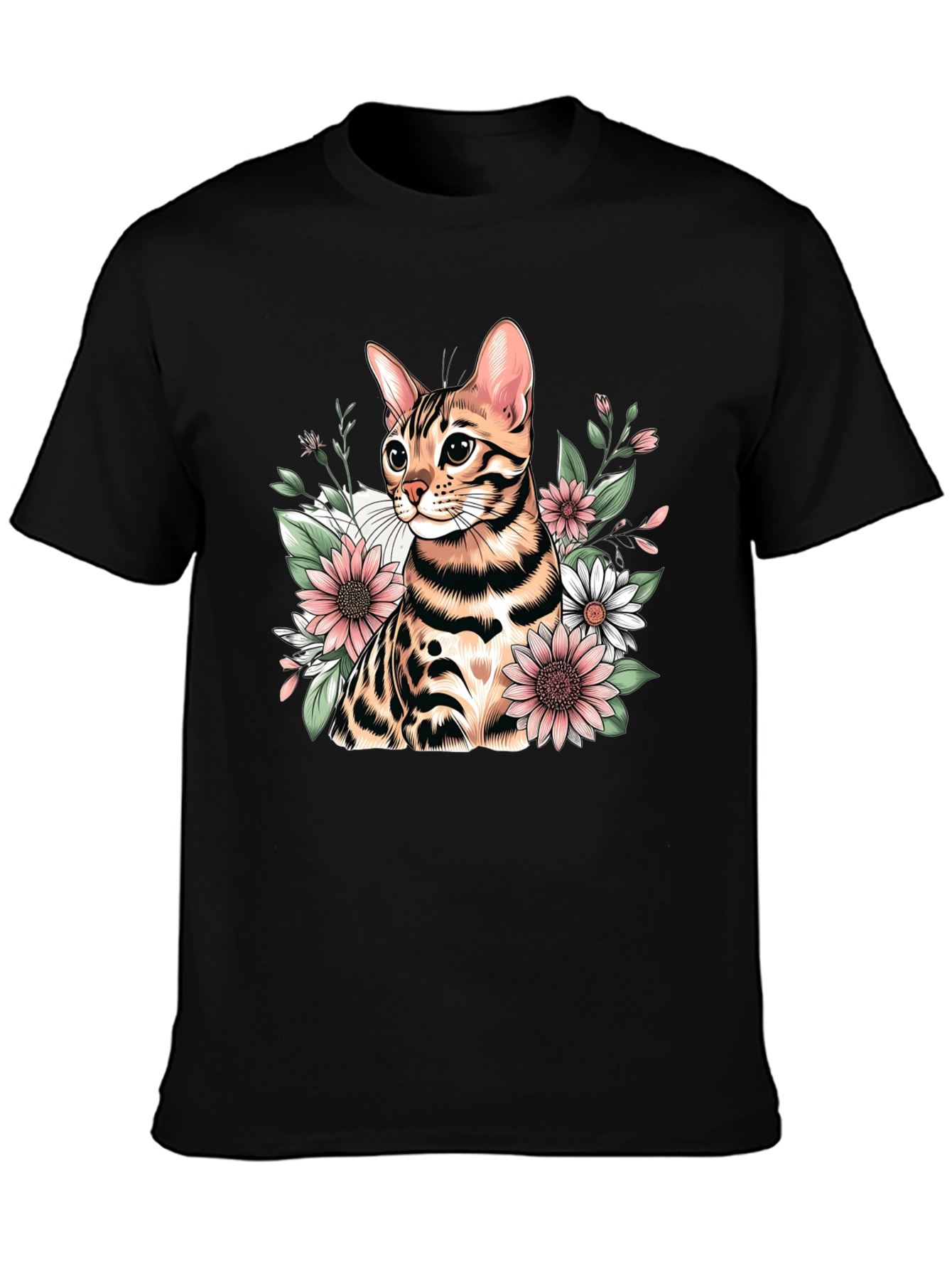 Floral Bengal Cat Graphic T-Shirt