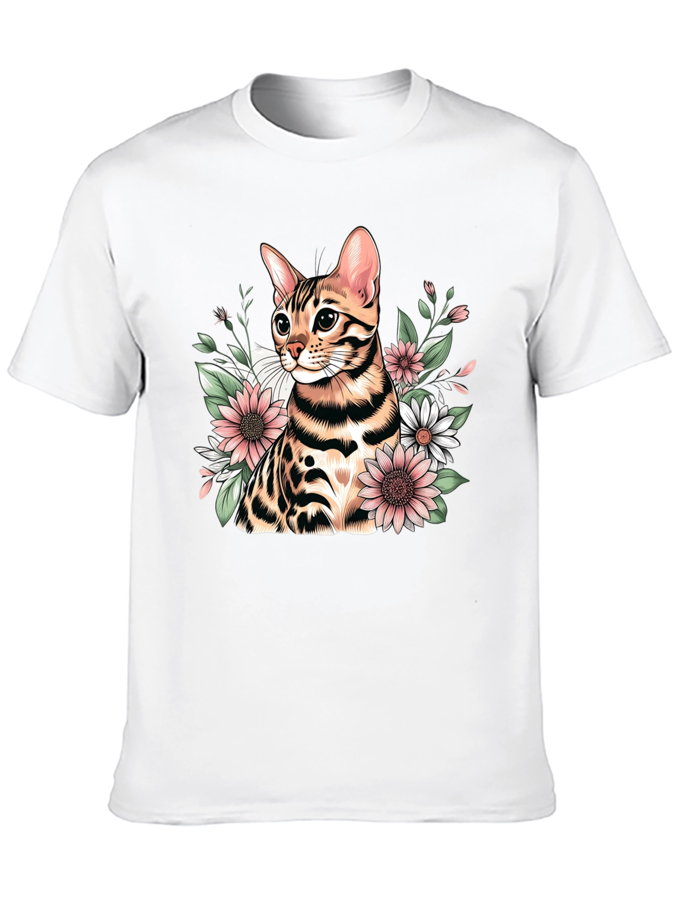 Floral Bengal Cat Graphic T-Shirt