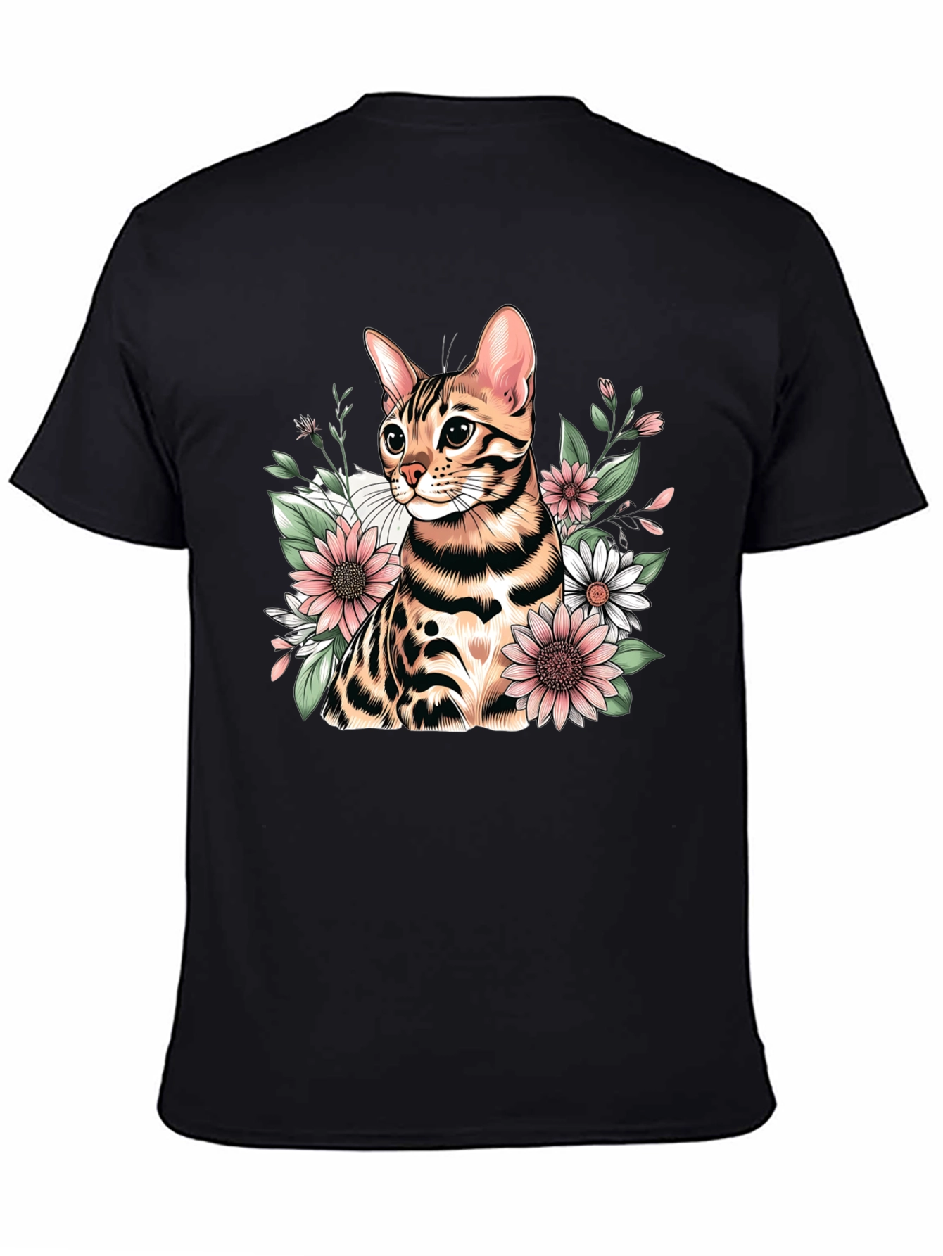 Floral Bengal Cat Graphic T-Shirt