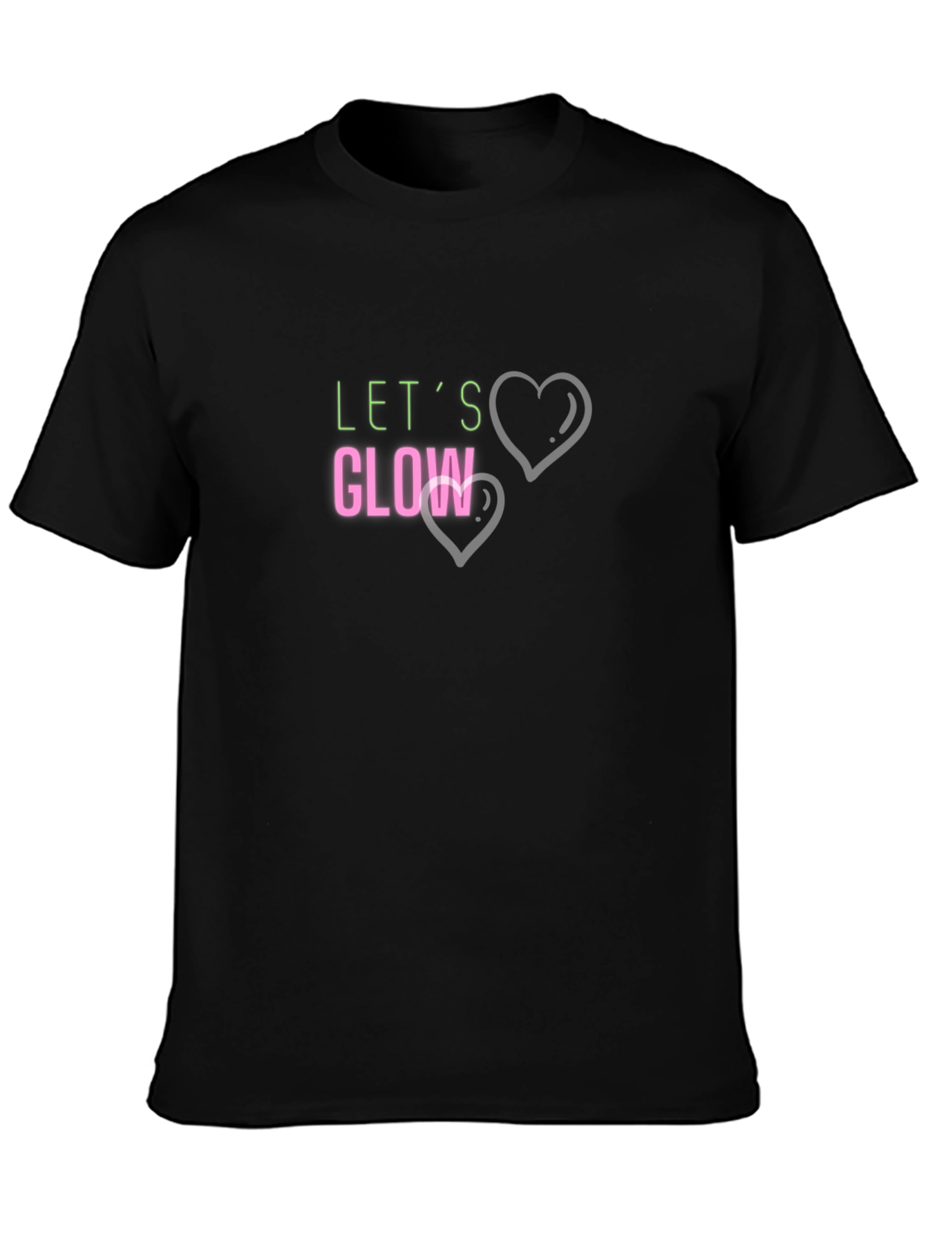 Lets Glow Black T-Shirt with Heart Graphics