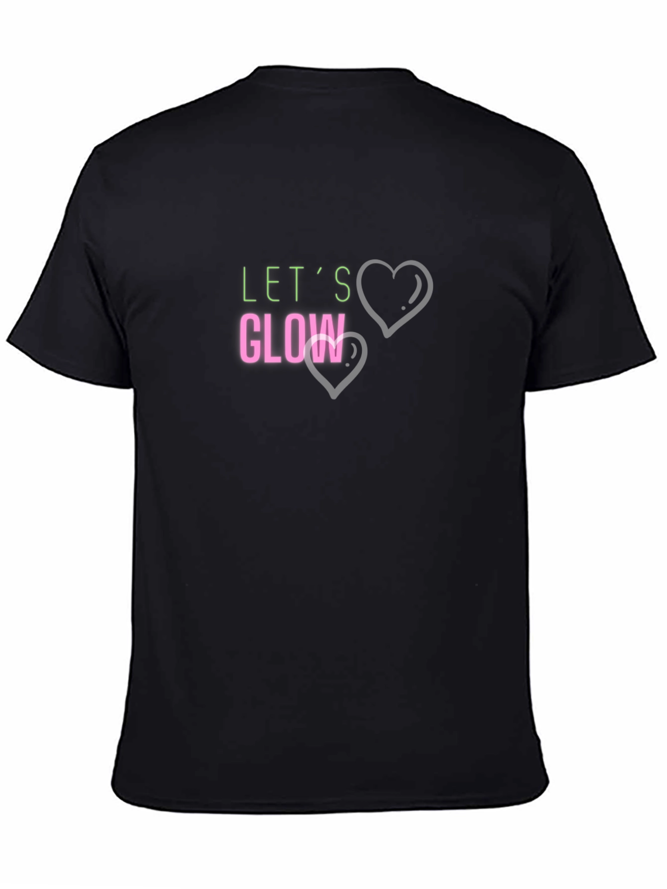 Lets Glow Black T-Shirt with Heart Graphics