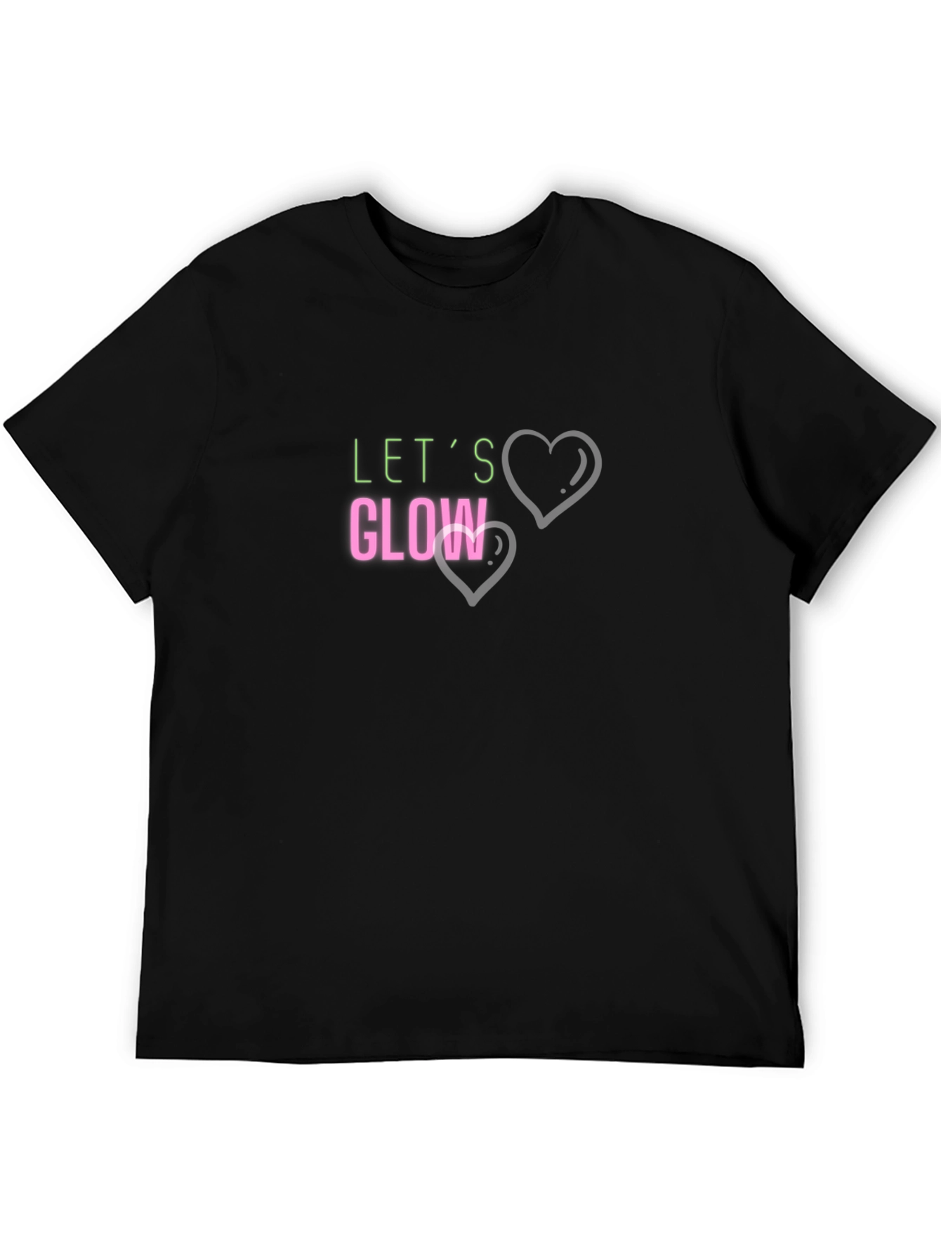 Lets Glow Black T-Shirt with Heart Graphics