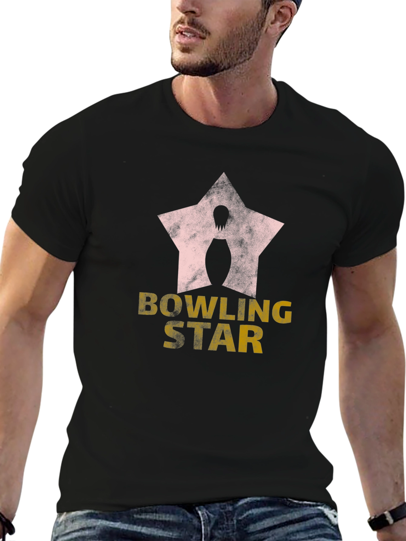 Bowling Star Graphic Tee - Black Cotton Blend