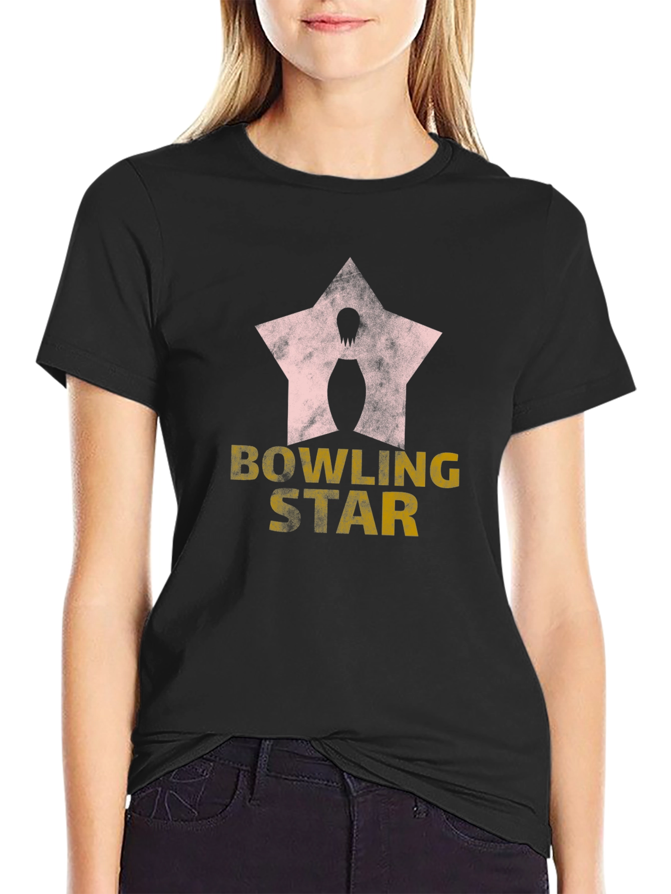 Bowling Star Graphic Tee - Black Cotton Blend