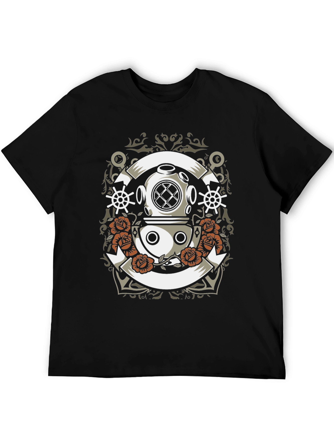Diver Helmet & Roses Graphic Tee - Black