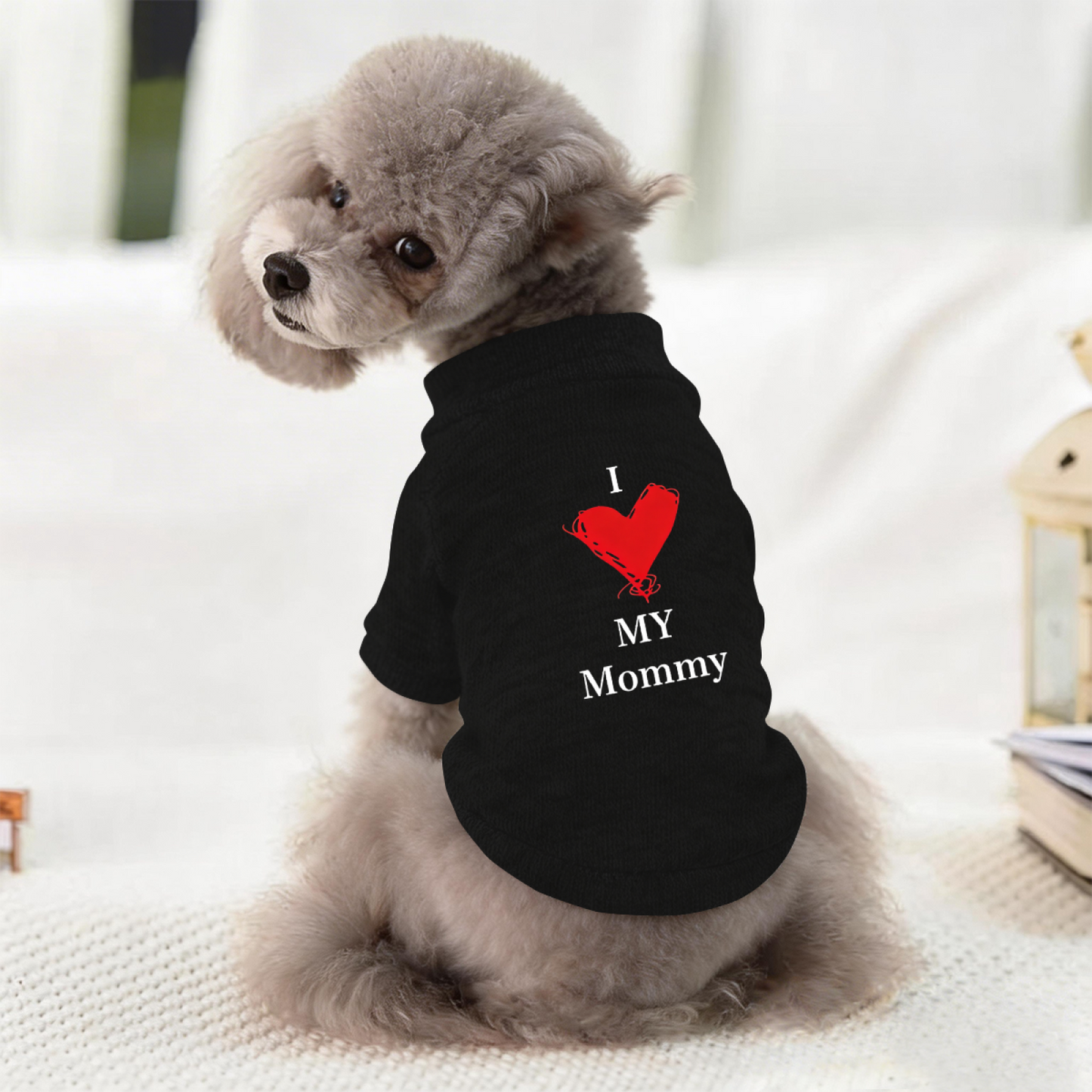 Hand Drawn Red Heart I Love My Mommy Pet Cardigan Sweater, Warm Pet Mom Outfit