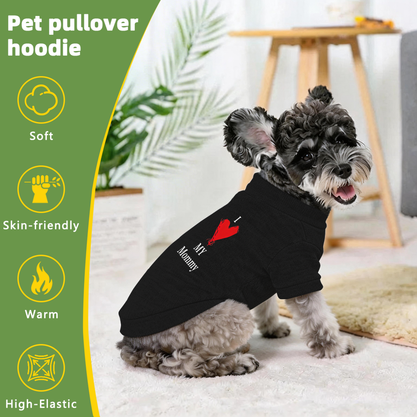 Hand Drawn Red Heart I Love My Mommy Pet Cardigan Sweater, Warm Pet Mom Outfit