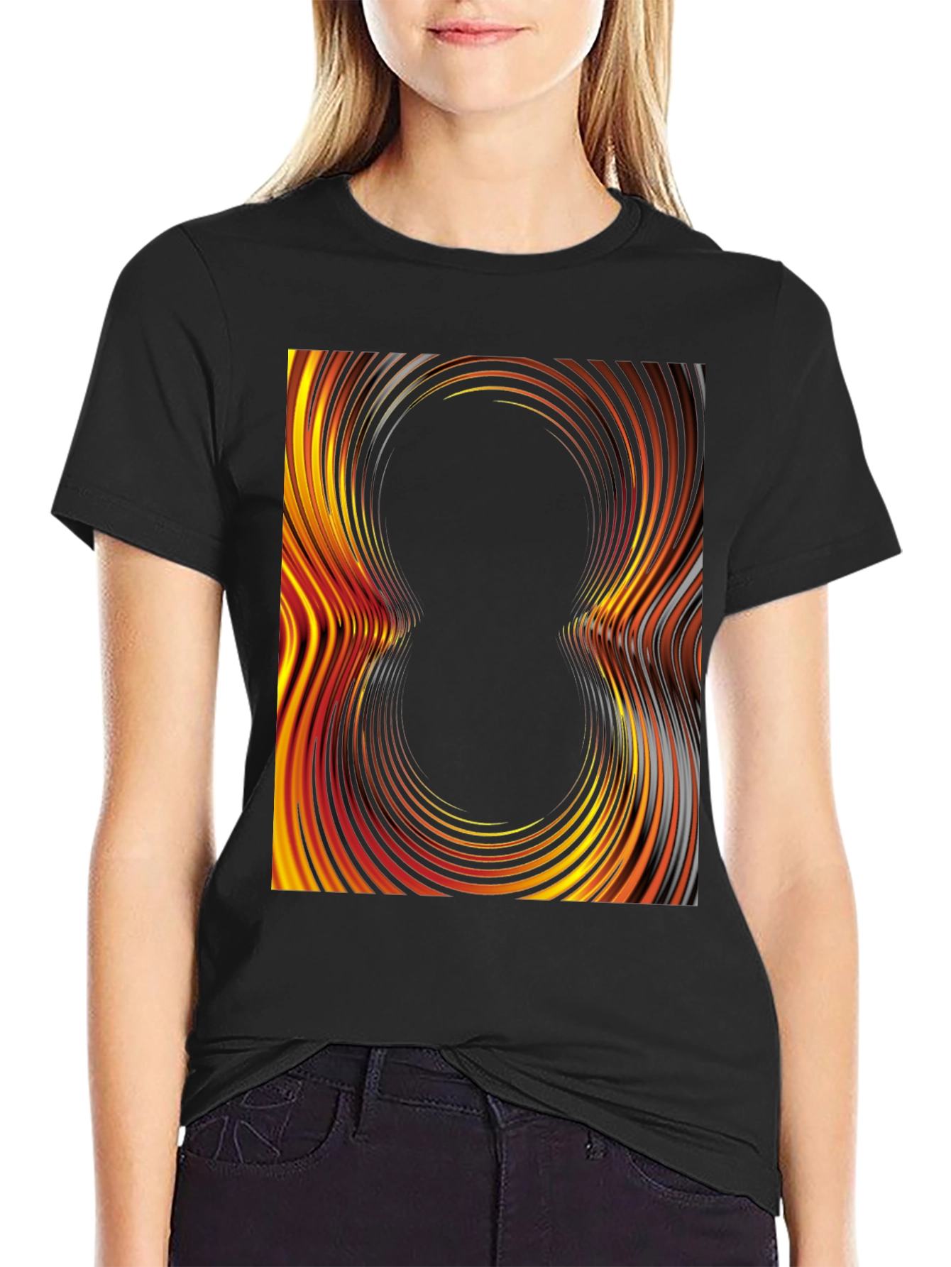 Abstract Swirl Graphic Tee - Black Cotton T-Shirt