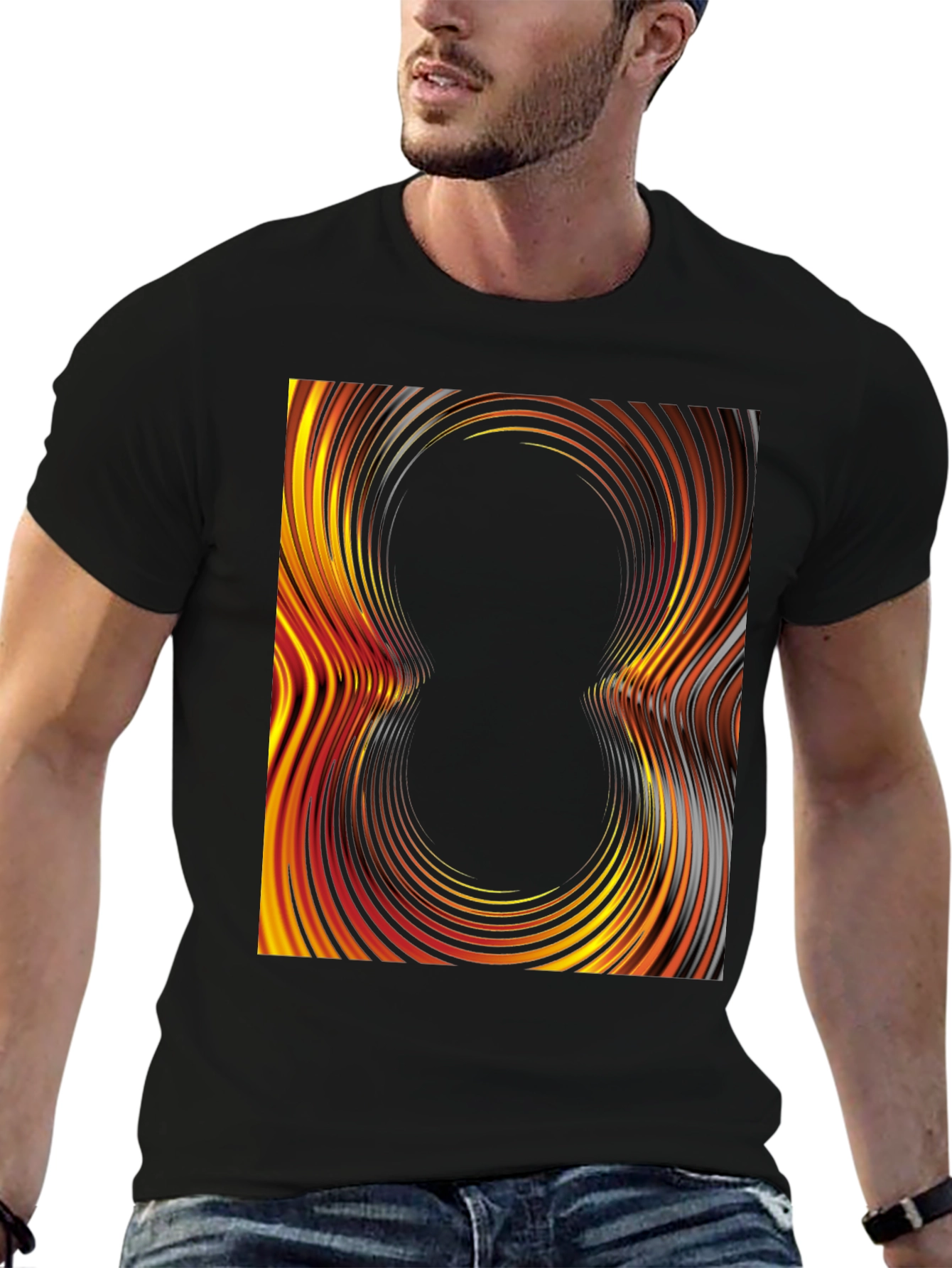 Abstract Swirl Graphic Tee - Black Cotton T-Shirt