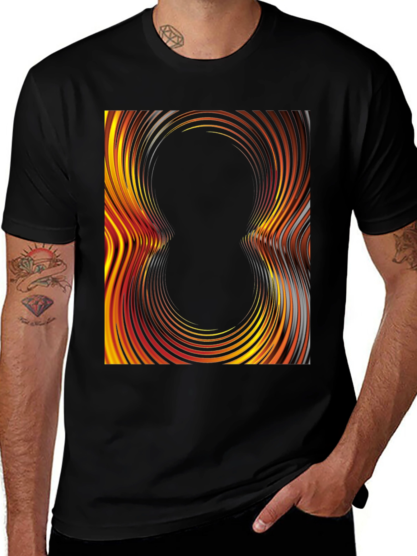 Abstract Swirl Graphic Tee - Black Cotton T-Shirt