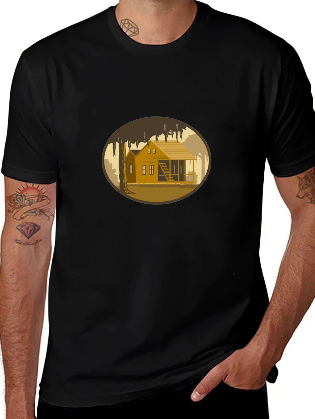 Bayou Cabin Graphic Tee - Black