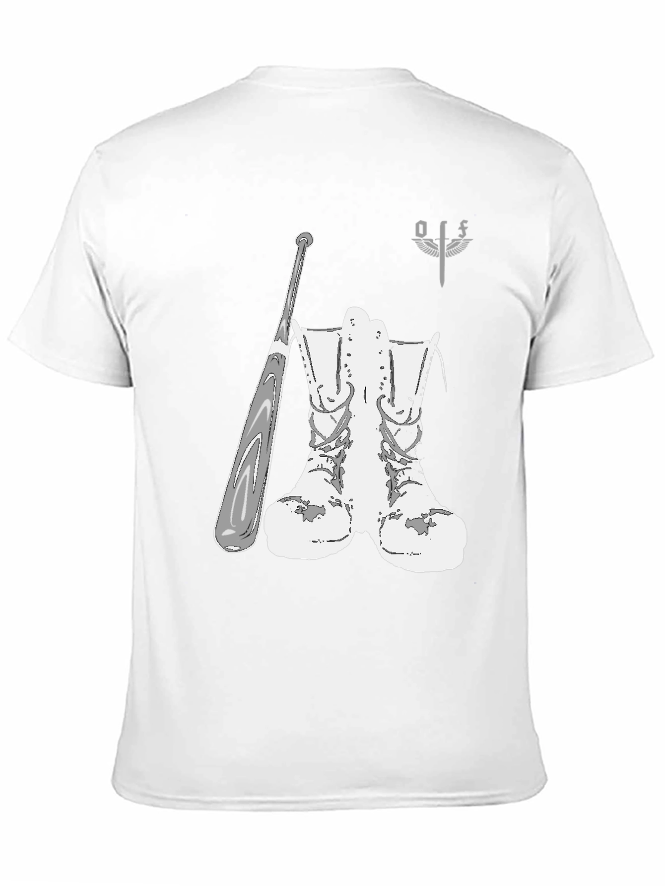 Graphic T-Shirt with Boots and Baseball Bat Design