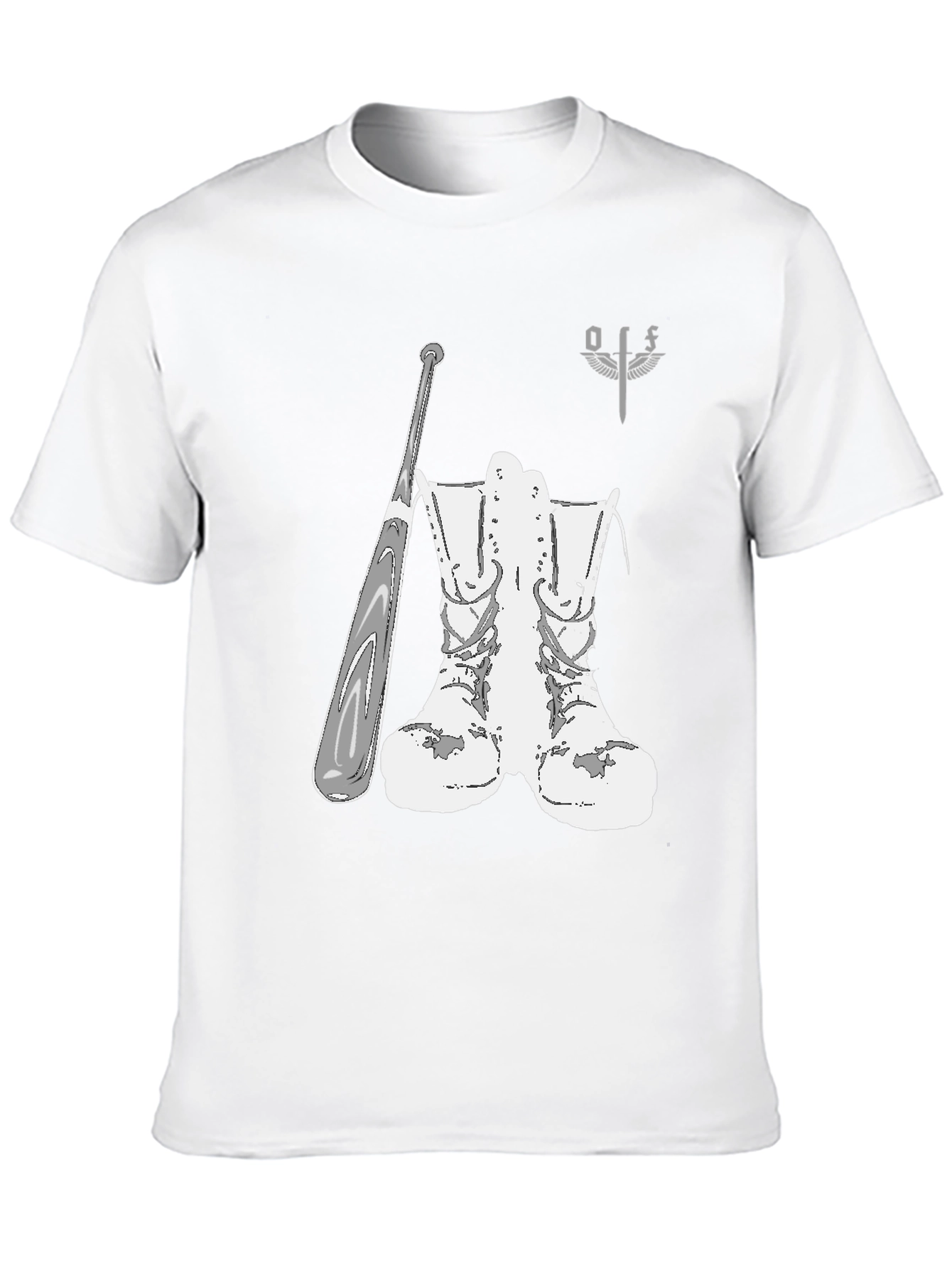 Graphic T-Shirt with Boots and Baseball Bat Design